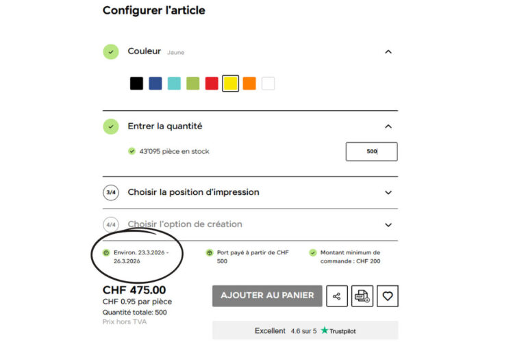 Date de livraison estimée boutique bb trading