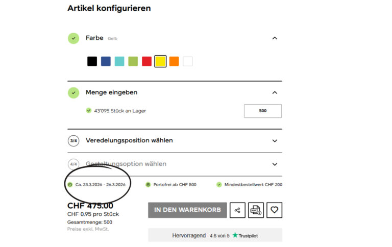 Geschätzter Liefertermin bb trading Online-Shop