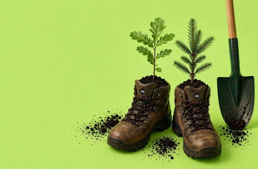 bb employees planting trees together in Prättigau, Switzerland as an active contribution to sustainability and environmental protection