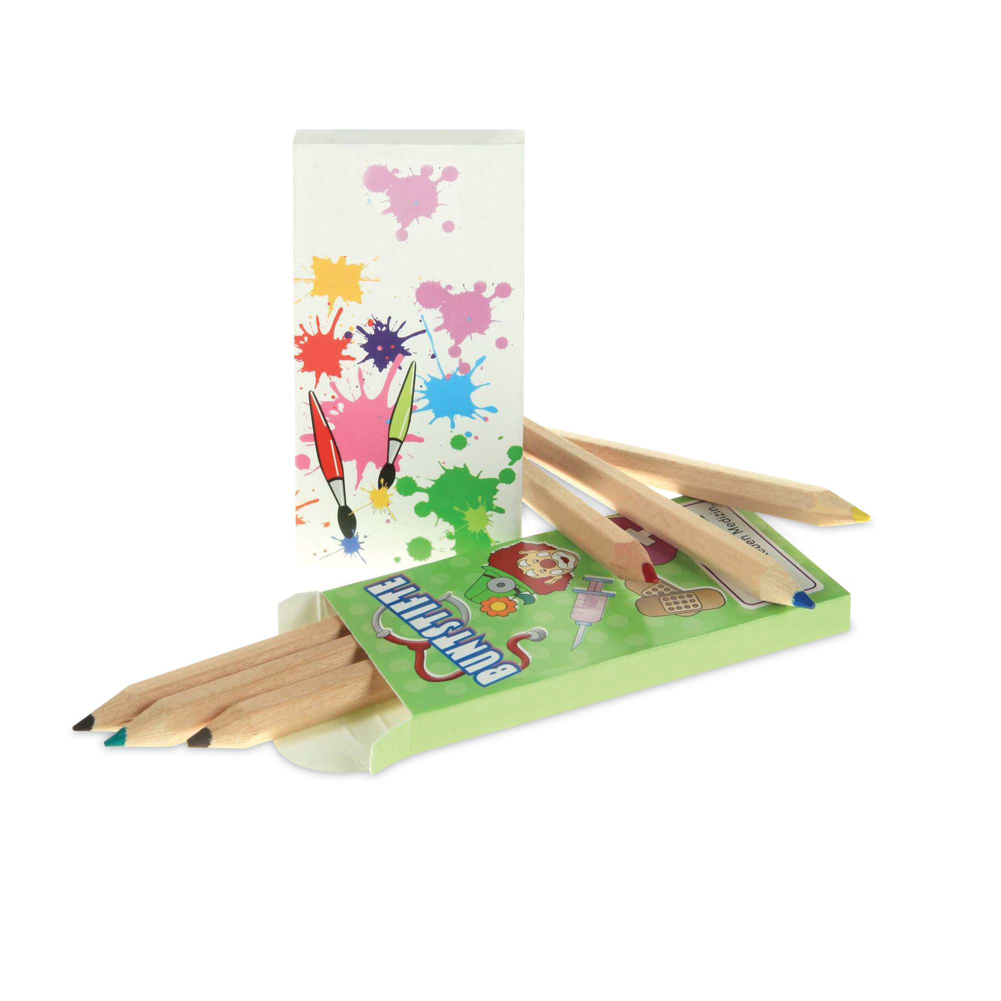Set de 6 mini crayons de couleur en bois FSC dans une boîte en carton Made in EU