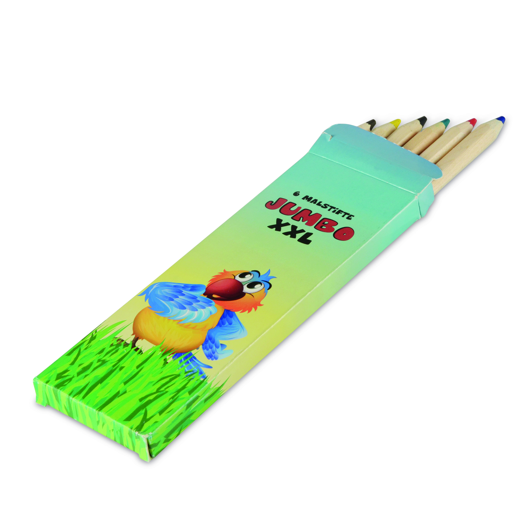Set de 6 crayons de couleur Jumbo en bois FSC dans une boîte en carton Made in EU