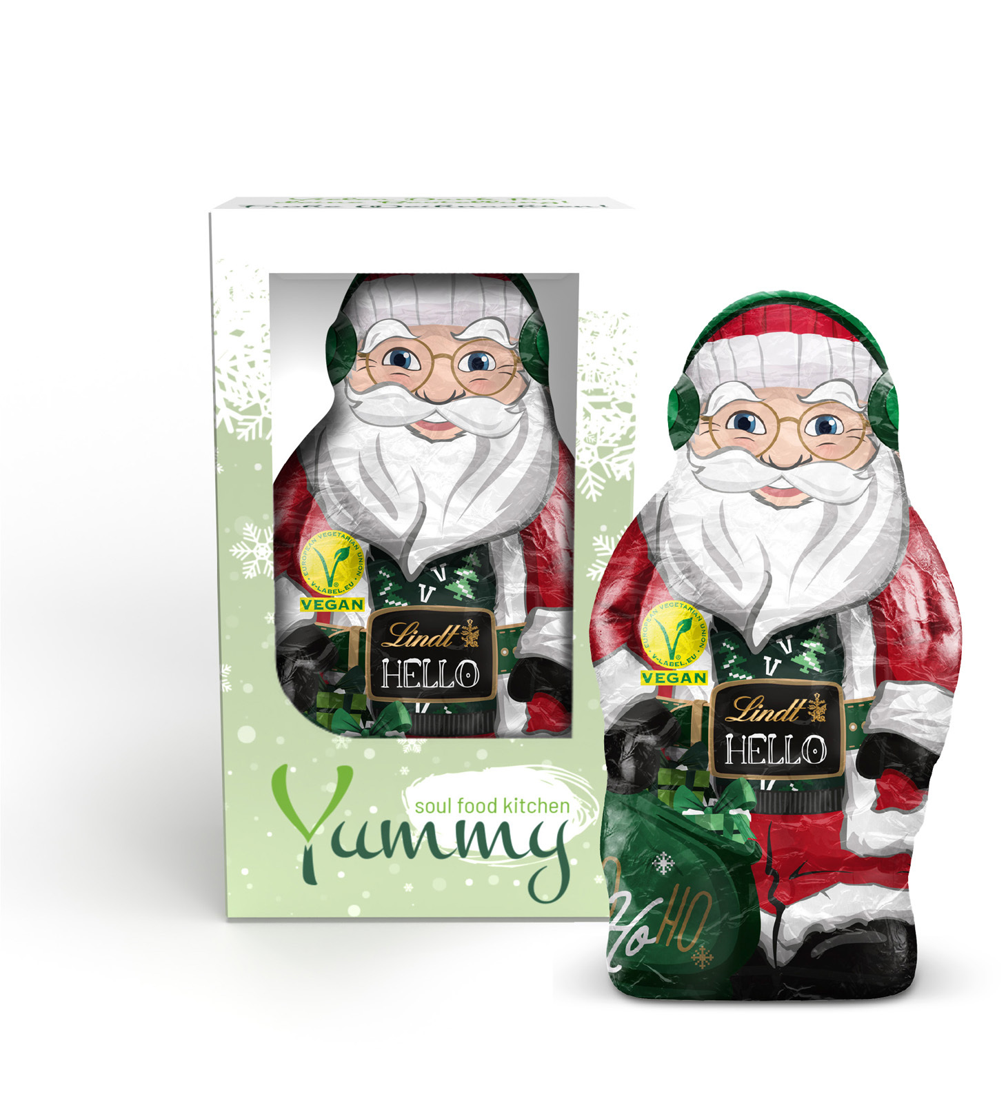 Lindt Hello Santa vegan 80 g mit Digitaldruck auf Box