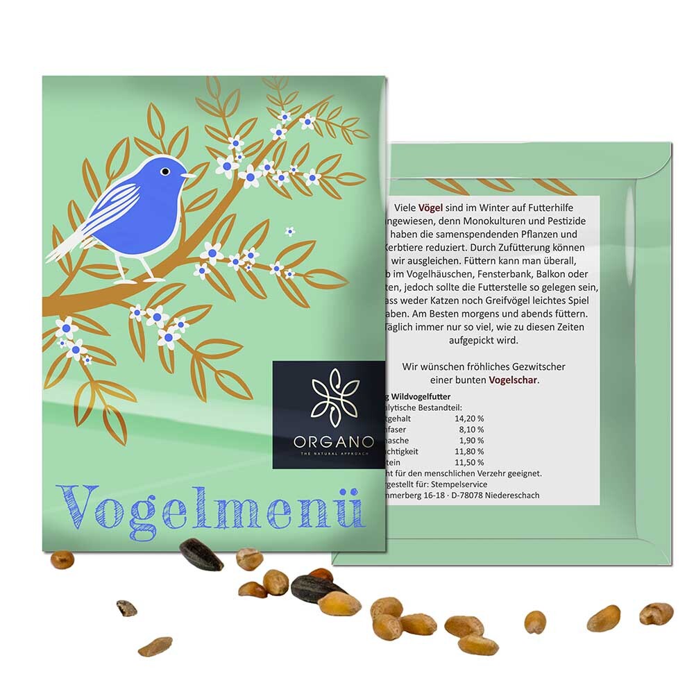 Vogelfutter im Sachet aus recyceltem Papier Made in EU