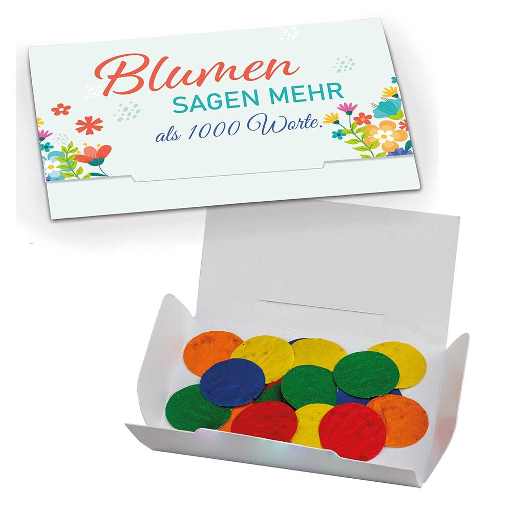 Bunte Samen-Konfetti in Klappkarte mit Digitaldruck