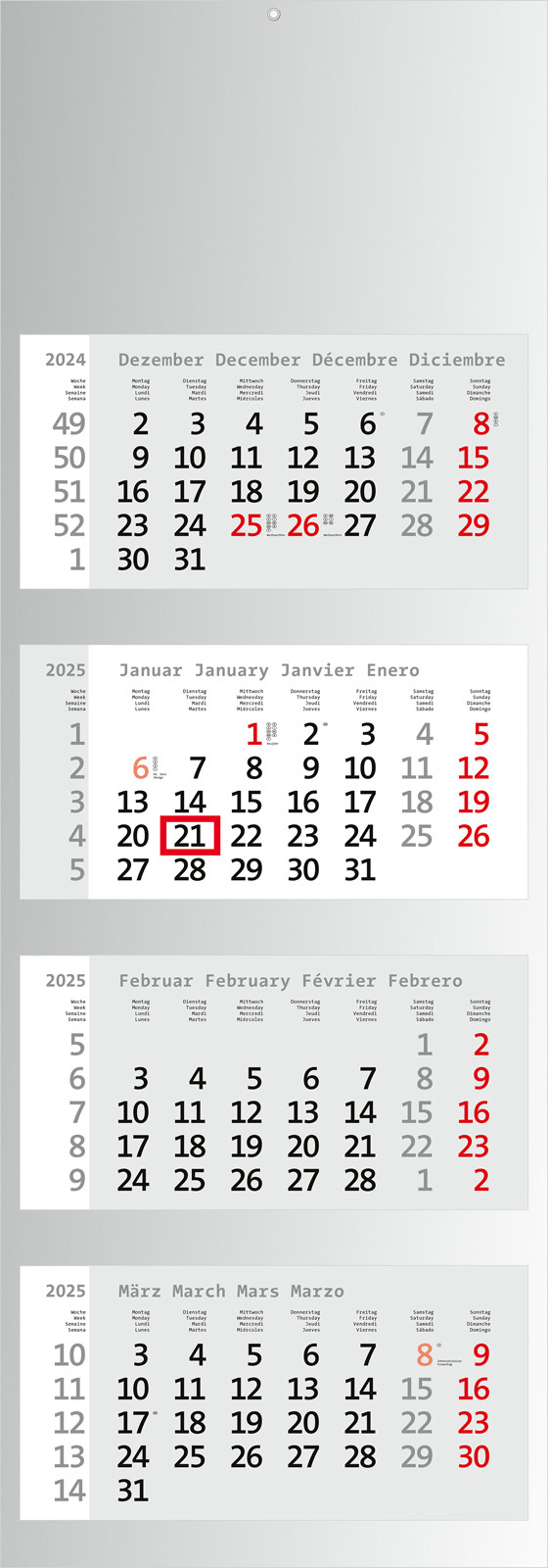 Calendrier mural 4 mois papier recyclé Made in Germany