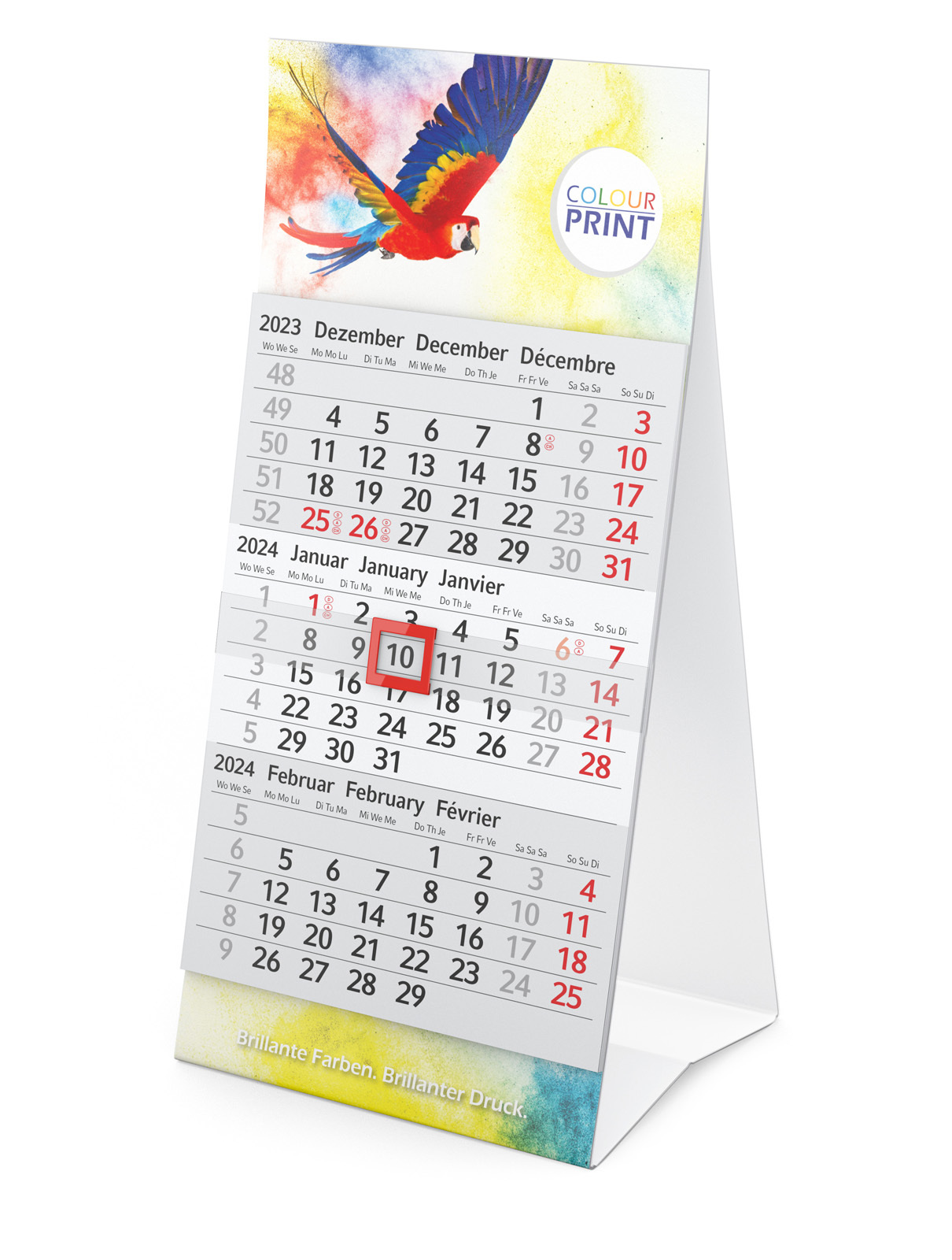 Calendrier de bureau 3 langues 9,5 x 20 cm Made in Germany