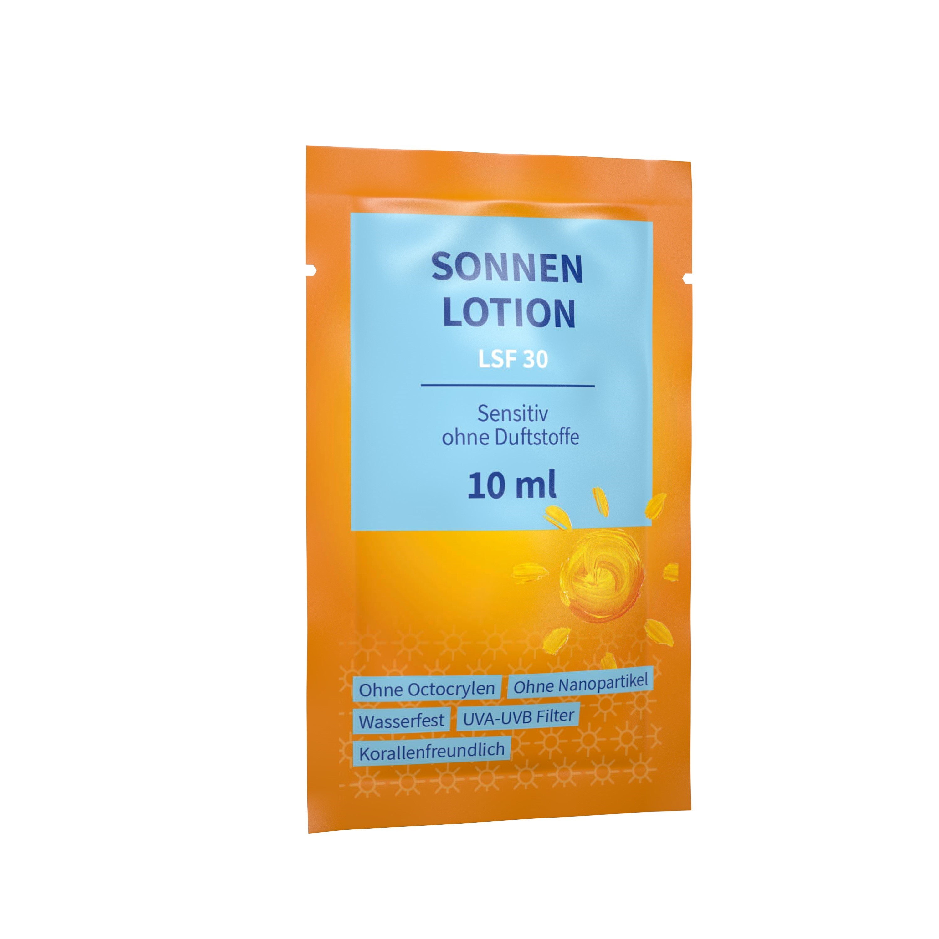 Sonnenmilch in 10 ml Sachet LSF 30 wasserfest Made in Germany