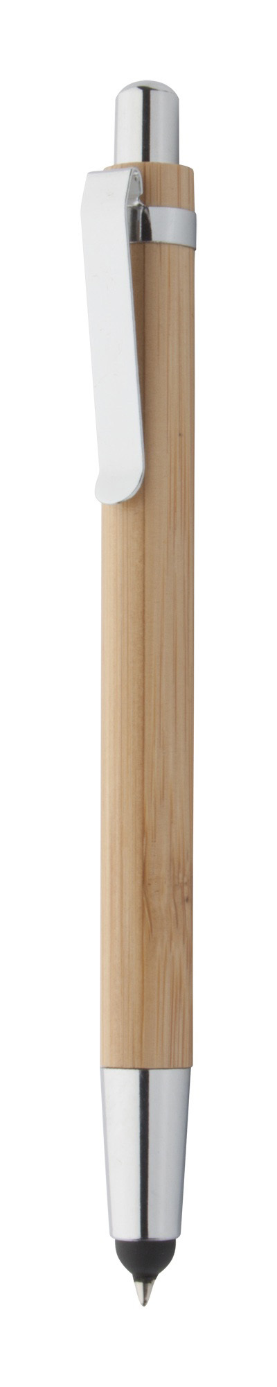 Ballpoint pen with touch pen bamboo/metal refill blue ink