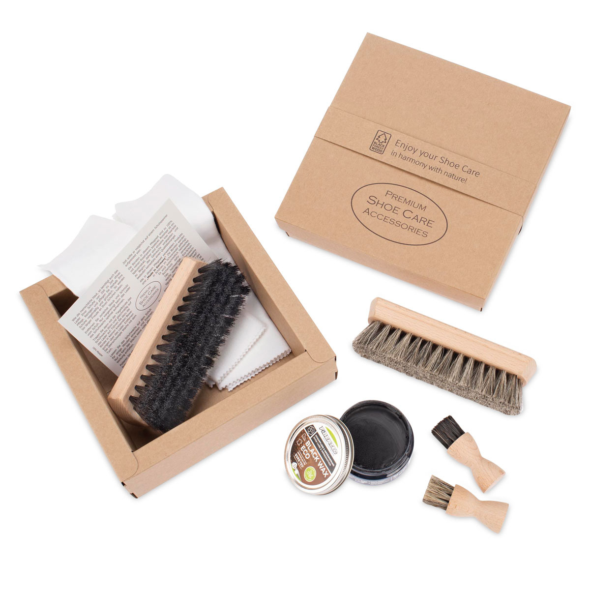 Kit de cirage 7 pièces avec cire pour chaussures 100 ml Made in EU