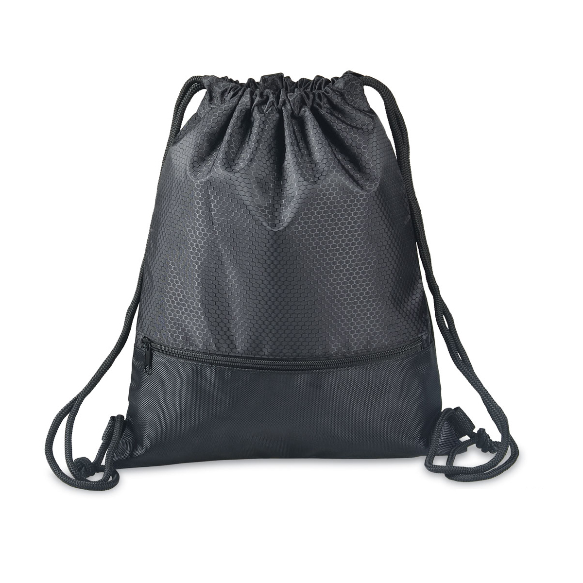 Sports bag with mesh insert and polyester drawstring