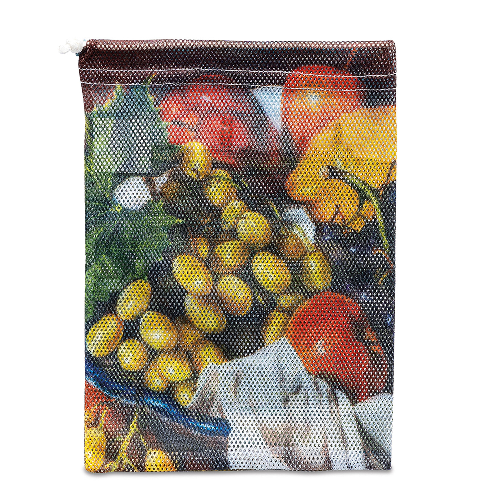 Früchte-/Gemüsebeutel aus recyceltem PET 70 g/m² mit Kordelzug
