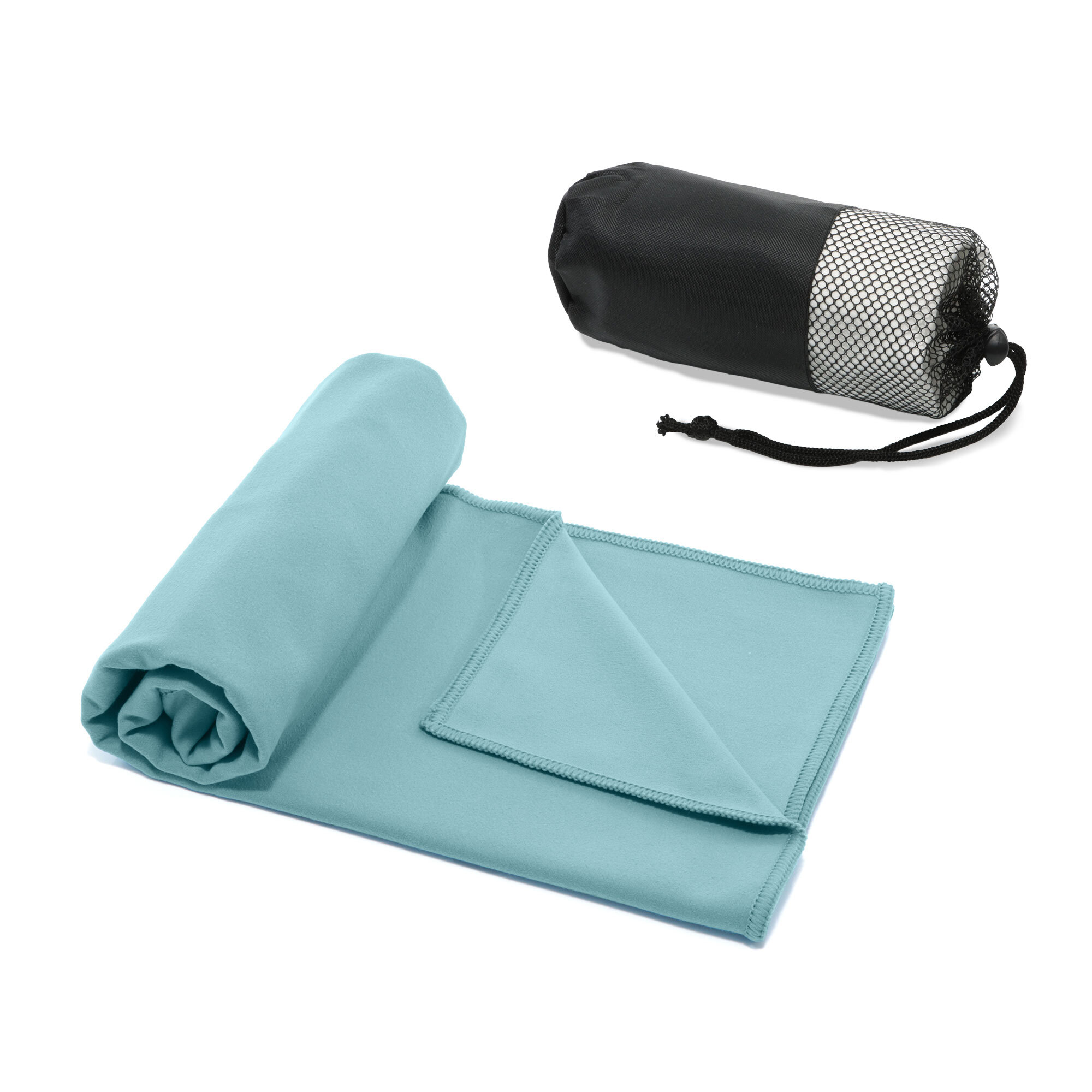 Serviette de sport en microfibre dans un sac en filet noir ou blanc 200 g/m
