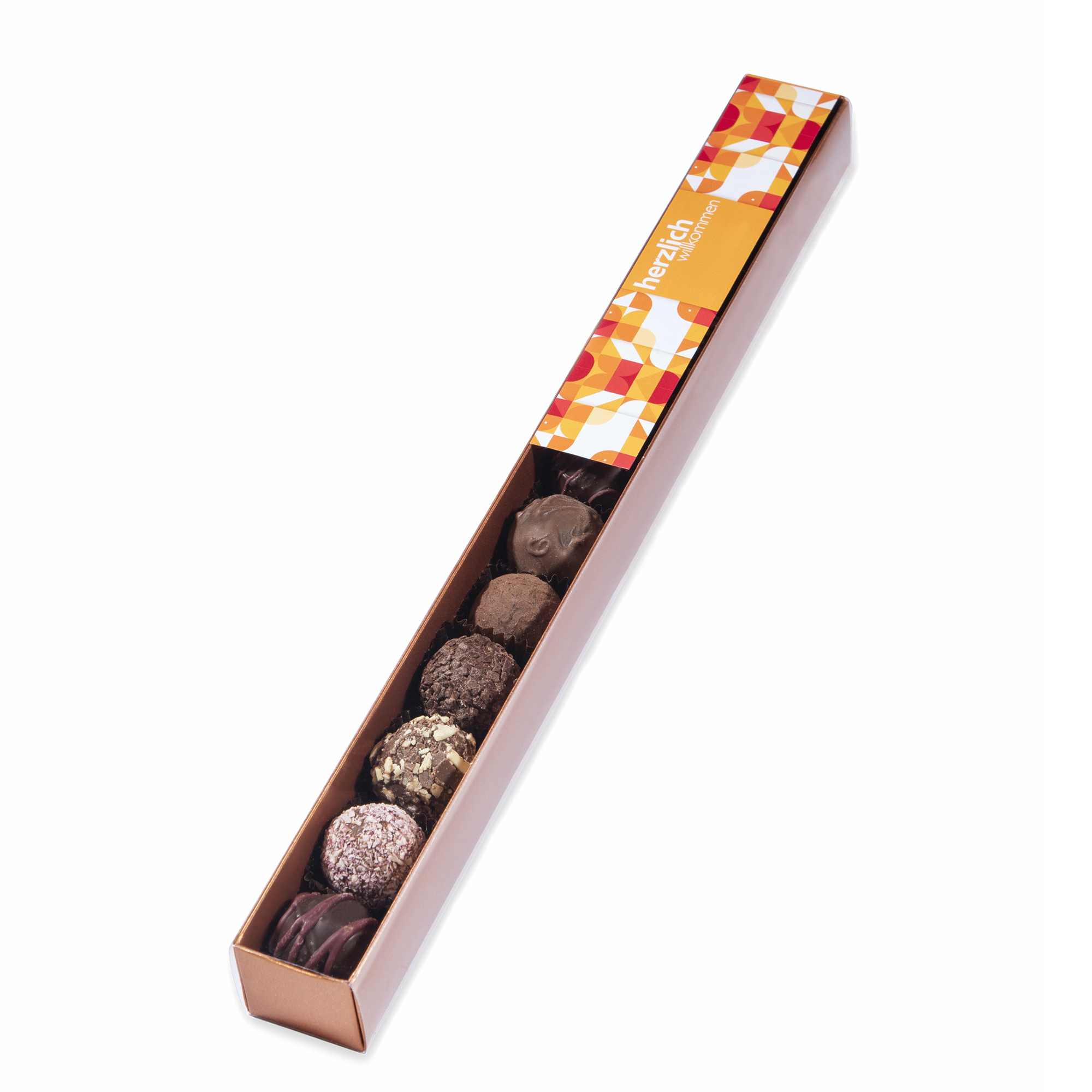 12er Edelpralinen-Stange mit vollflächig bedruckbarer Banderole