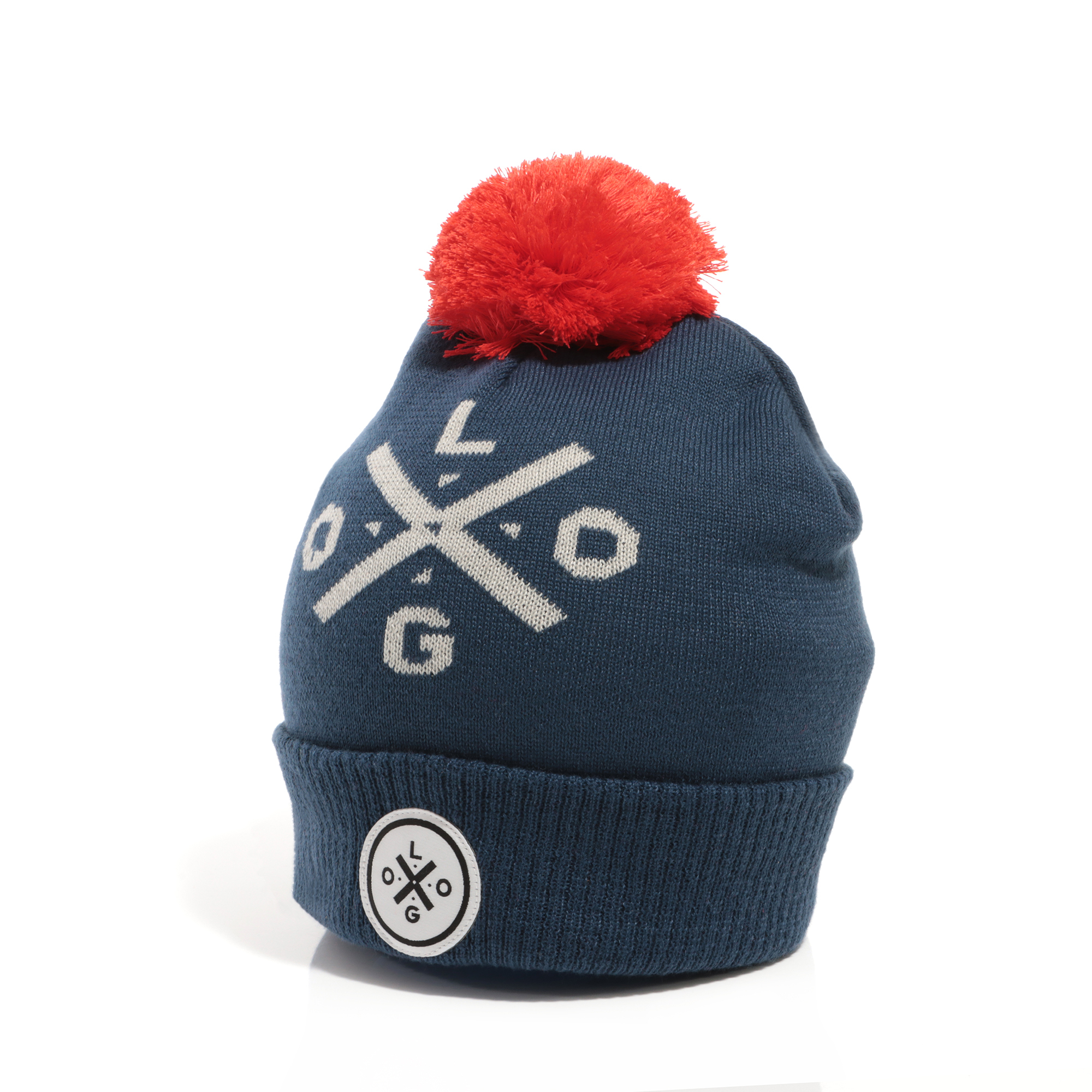 Bonnet tricoté avec pompon et logo jacquard