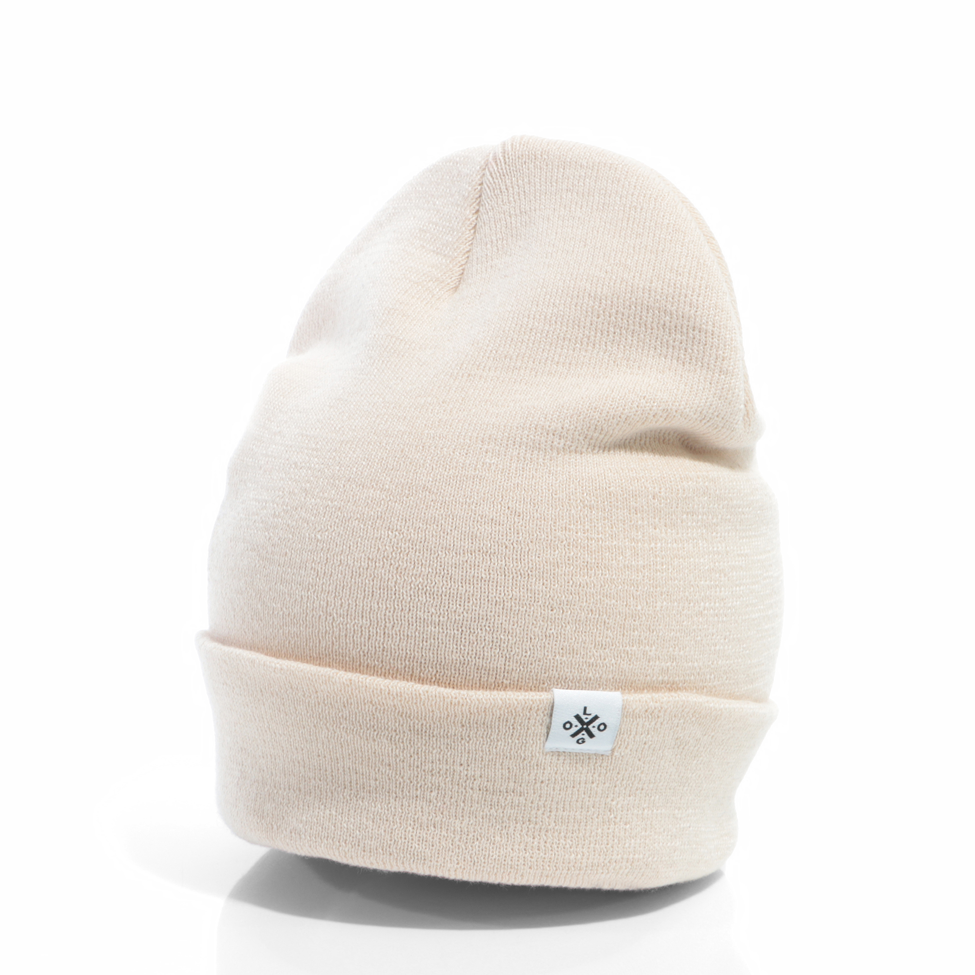 Bonnet tricoté avec revers et logo tissé