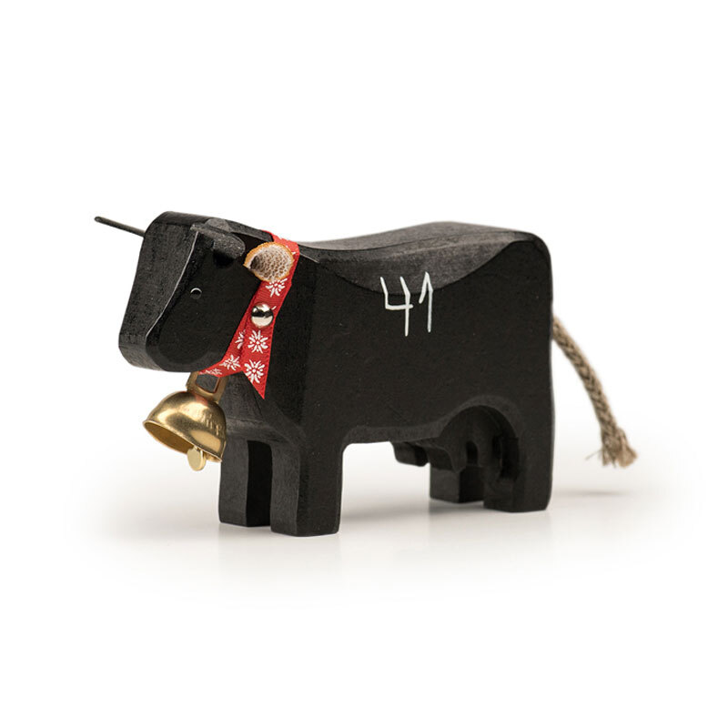 Trauffer Vache d'Hérens du Valais avec numéro en bois de tilleul FSC Swiss Made