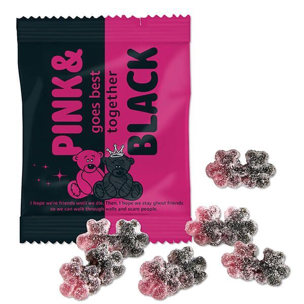Fruit gums Salted licorice & raspberry 2 bears 10 x 7.5 cm 20 g