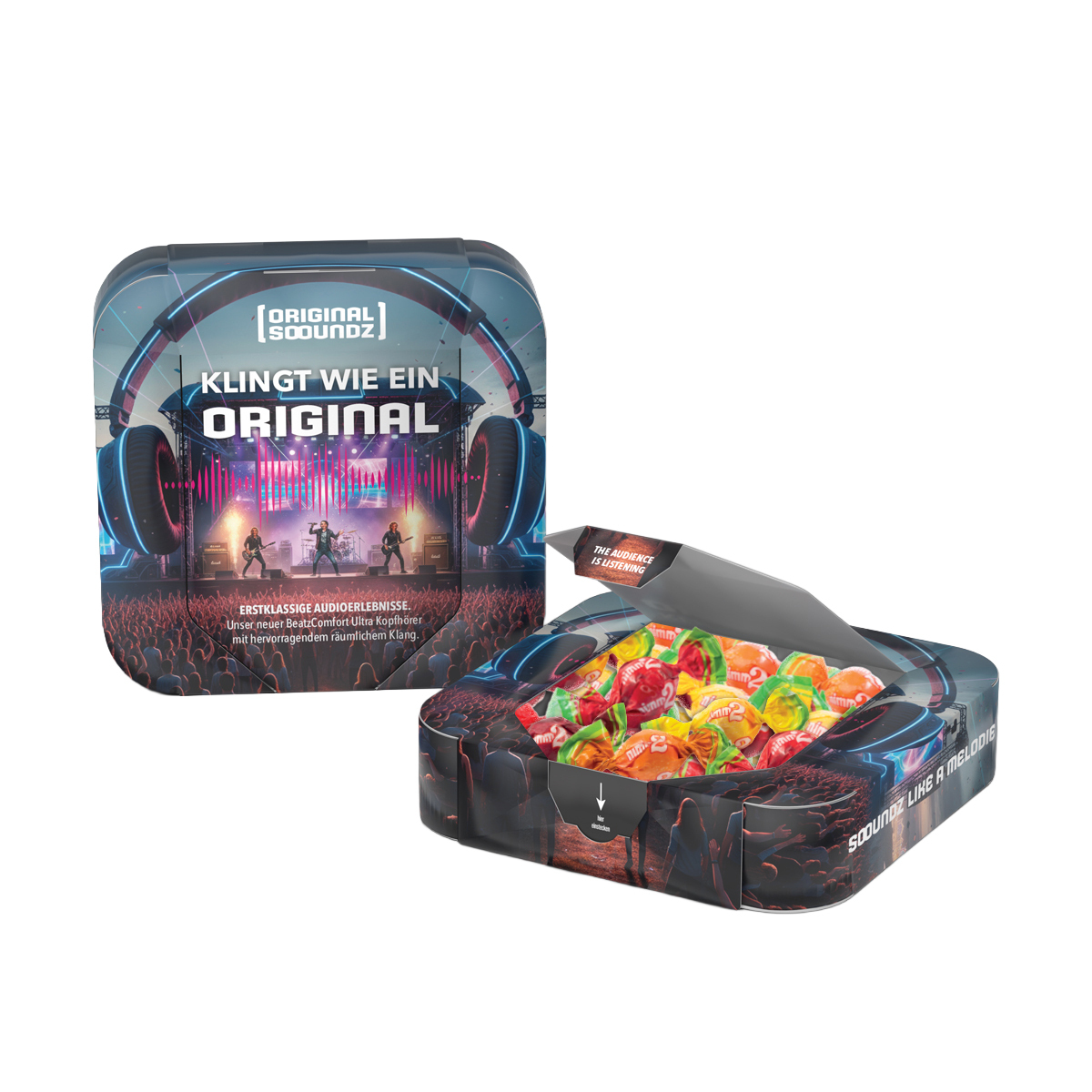 Appbox aus FSC-Papier mit unterschiedlichen Befüllmöglichkeiten 13,4 x 13,4 x 3,2 cm