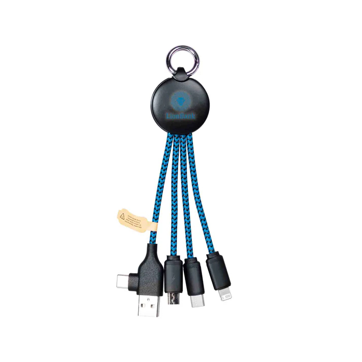 USB 5-in-1-Ladekabel short aus rPET mit LED-Logo Typ-C- und A- Anschluss