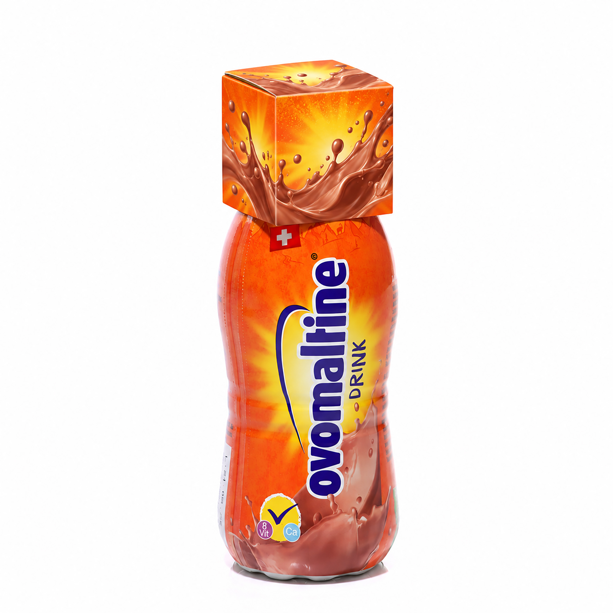 Ovomaltine Drink 250 ml with a customizable promotional cap—Swiss Made