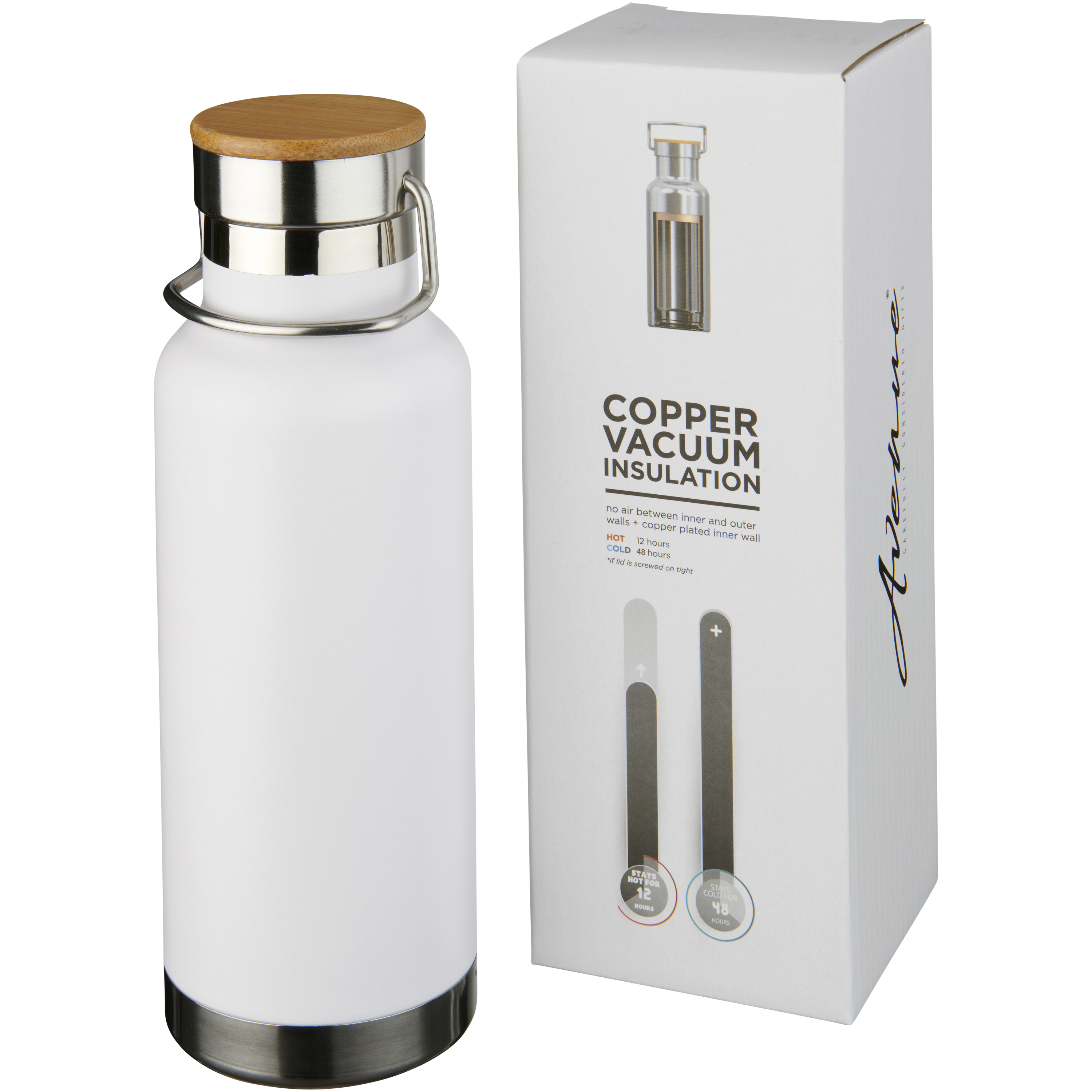 Stainless steel vacuum flask 0.48 l with wooden lid