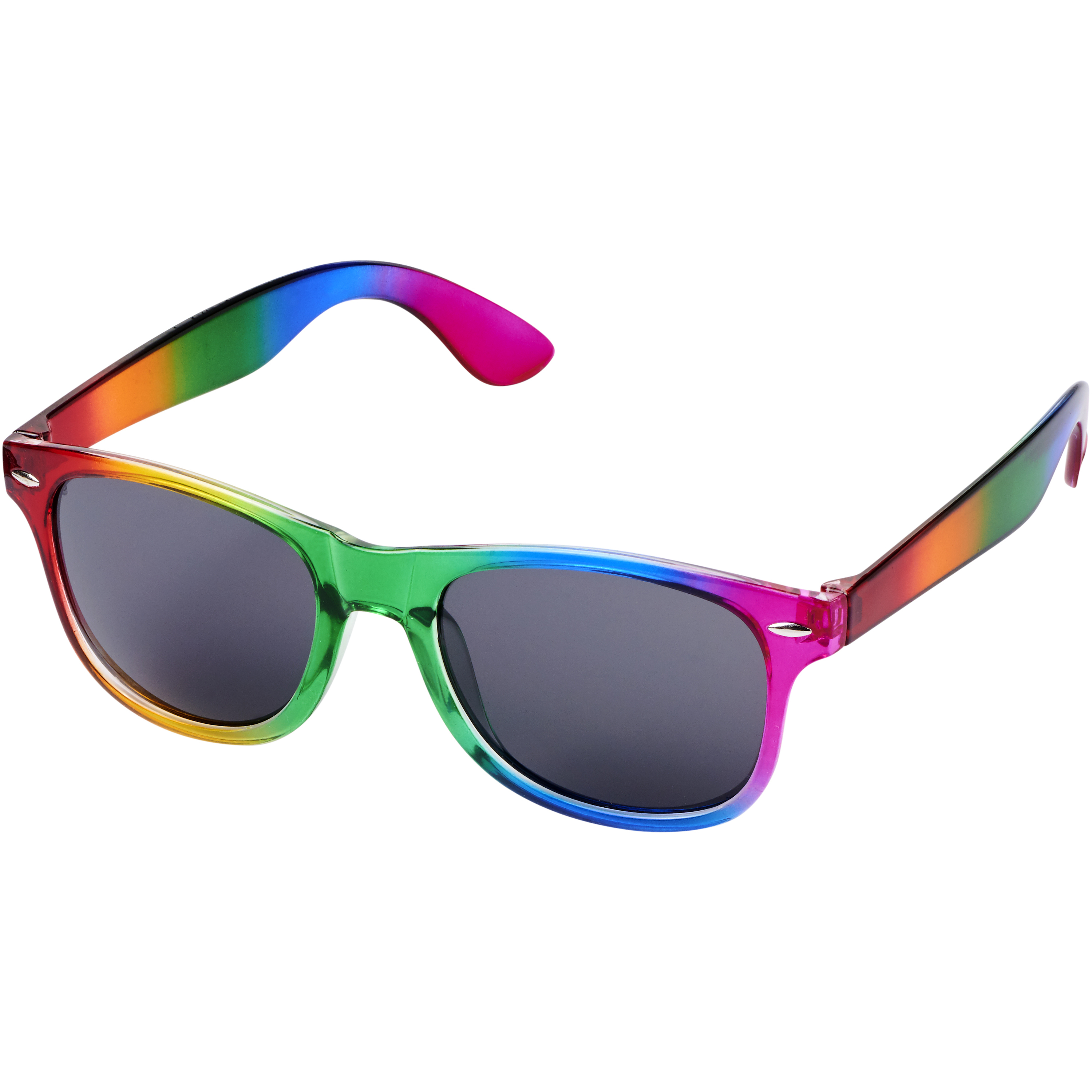 Sunglasses made of PC plastic in rainbow colors with UV400 protection