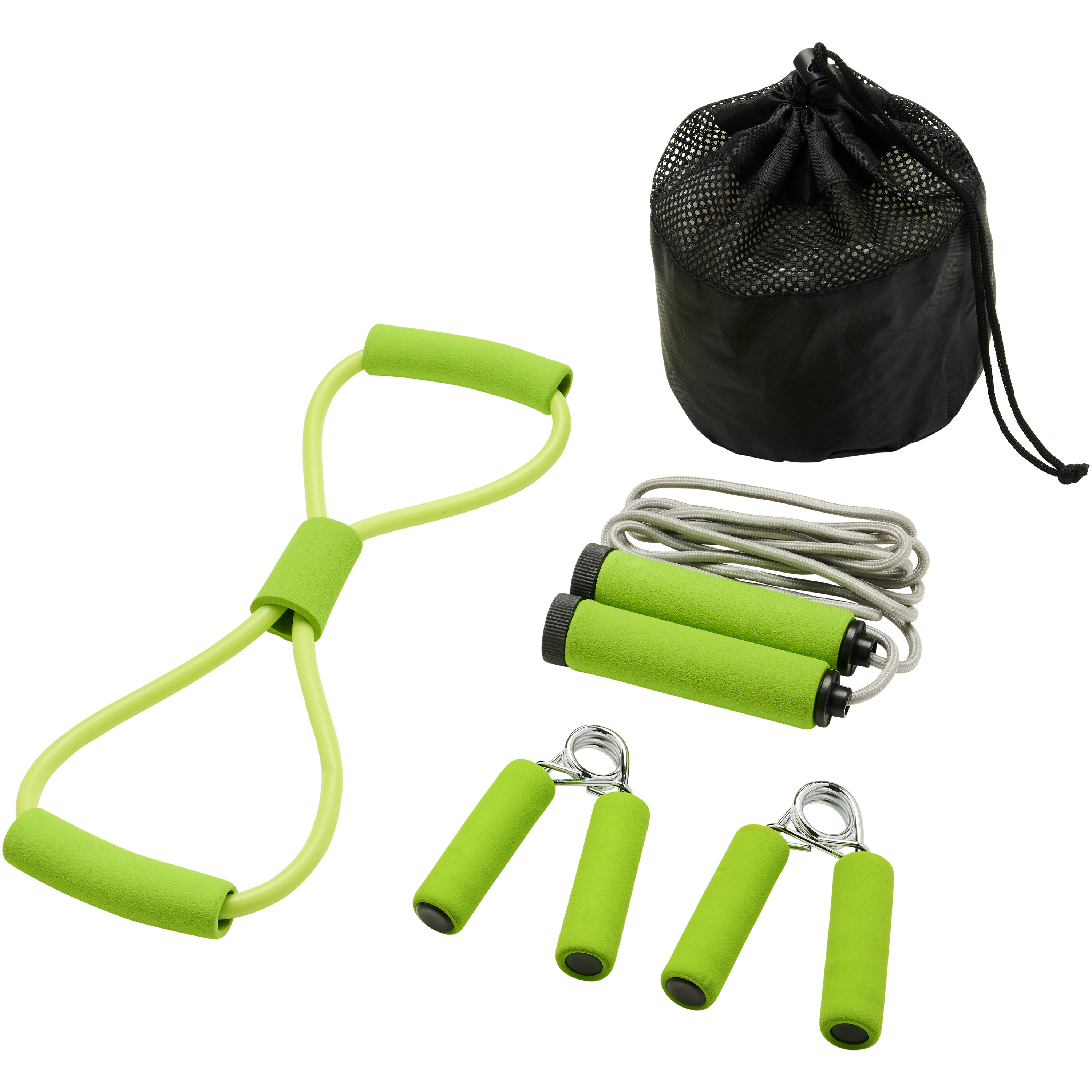 Fitness Set 4-teilig in Polyester-Ziehnetzbeutel