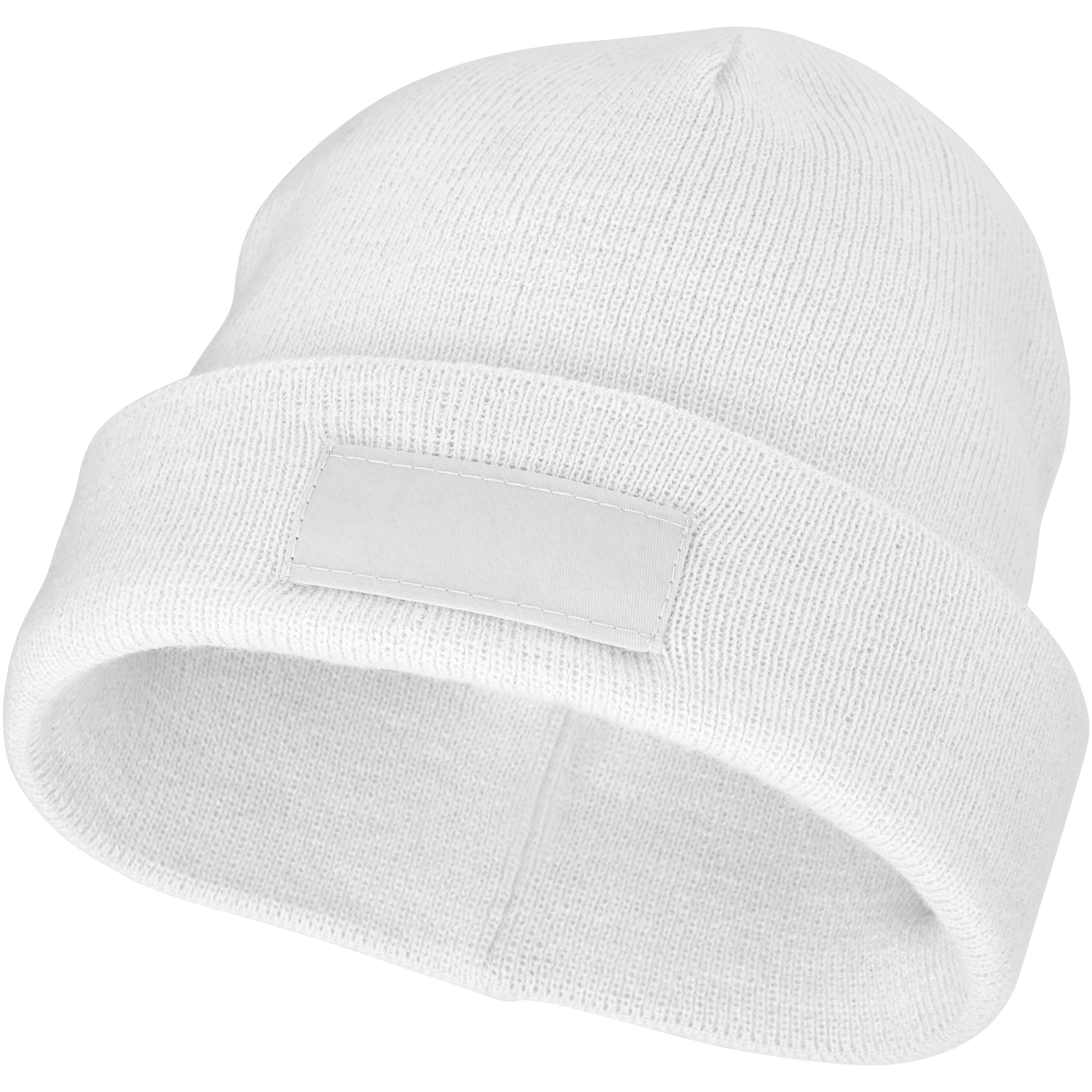 Bonnet tricoté en acrylique côtelé avec écusson de couleur contrastée