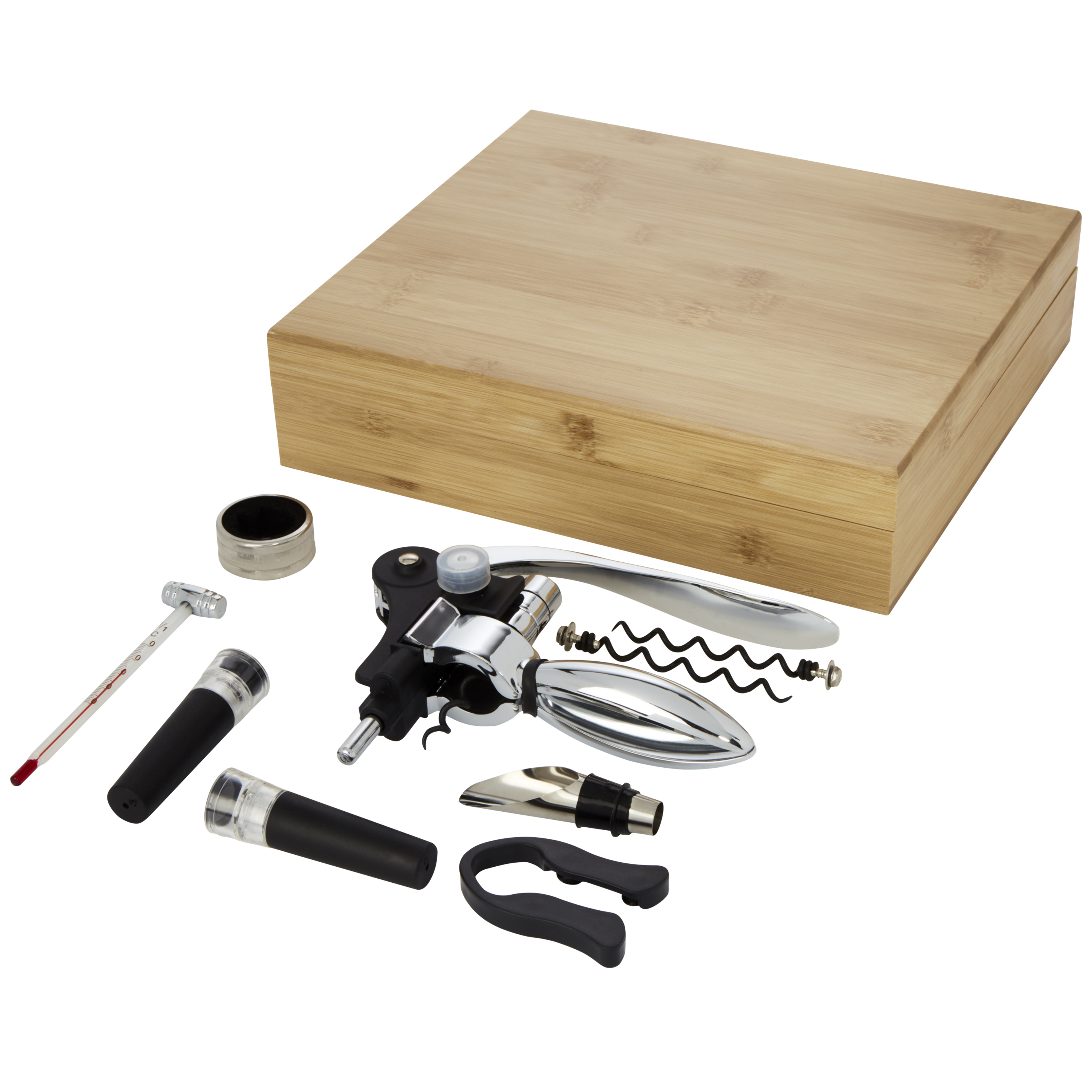 9-piece stainless steel/bamboo wine set in gift box