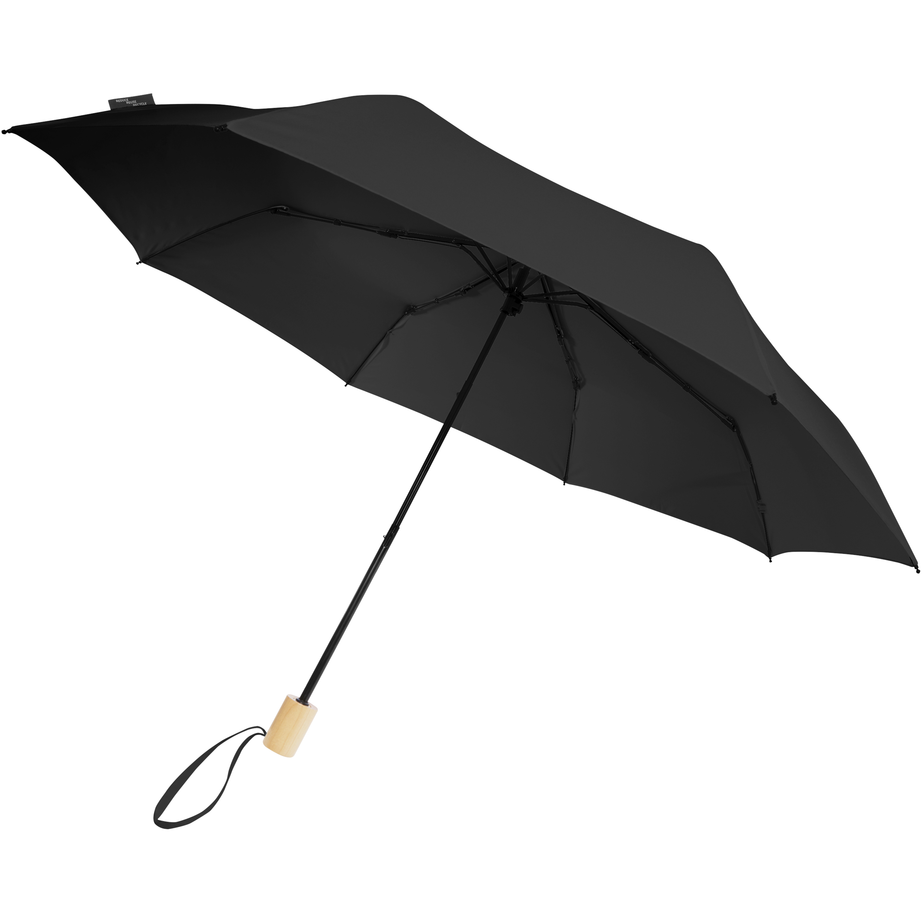 Parapluie de poche en PET recyclé Pongee Polyester Ø 96 cm avec poignée en bois
