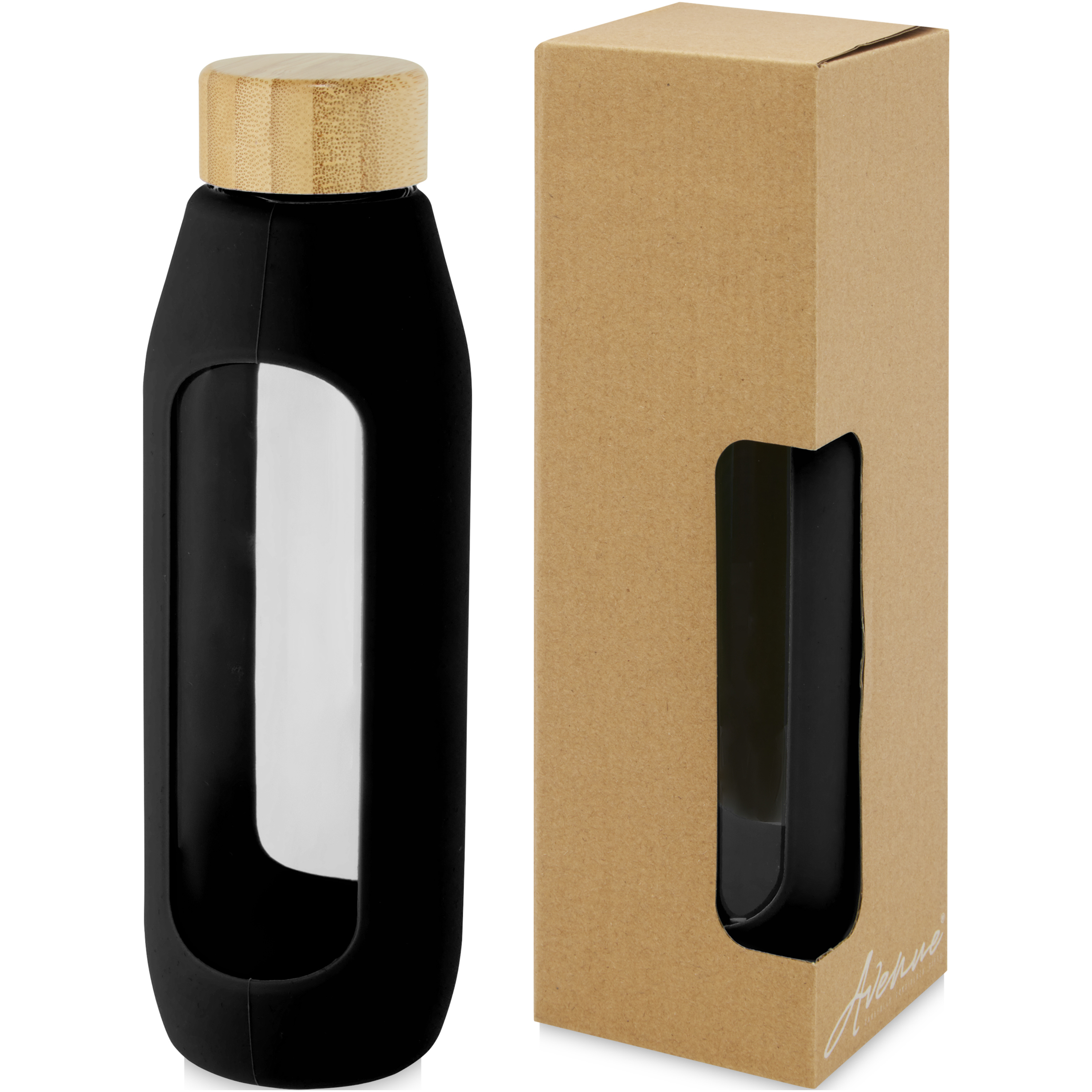 Borosilicate glass drinking bottle 0.6 l with silicone plastic sleeve