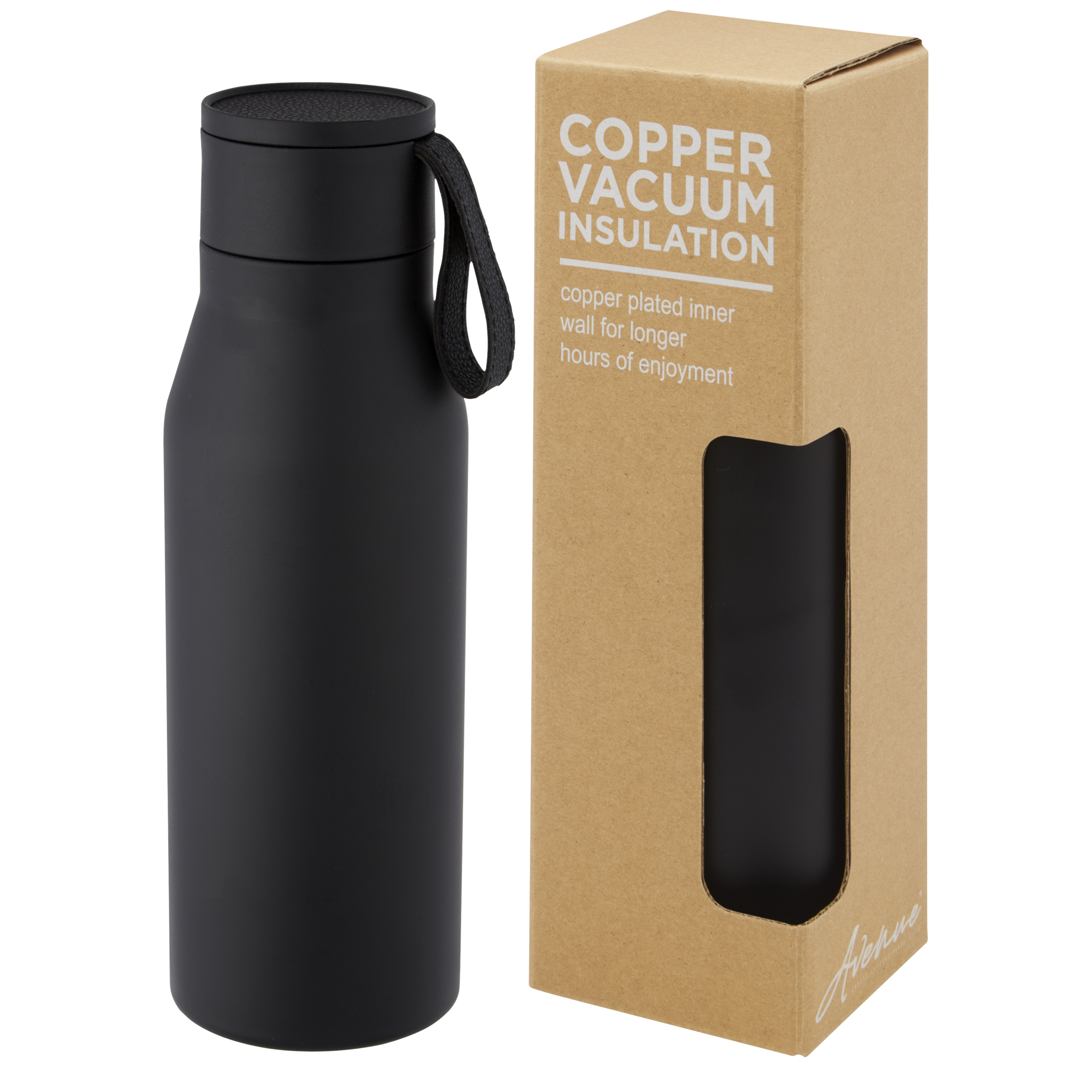Stainless steel vacuum flask 0.5 l with imitation leather loop