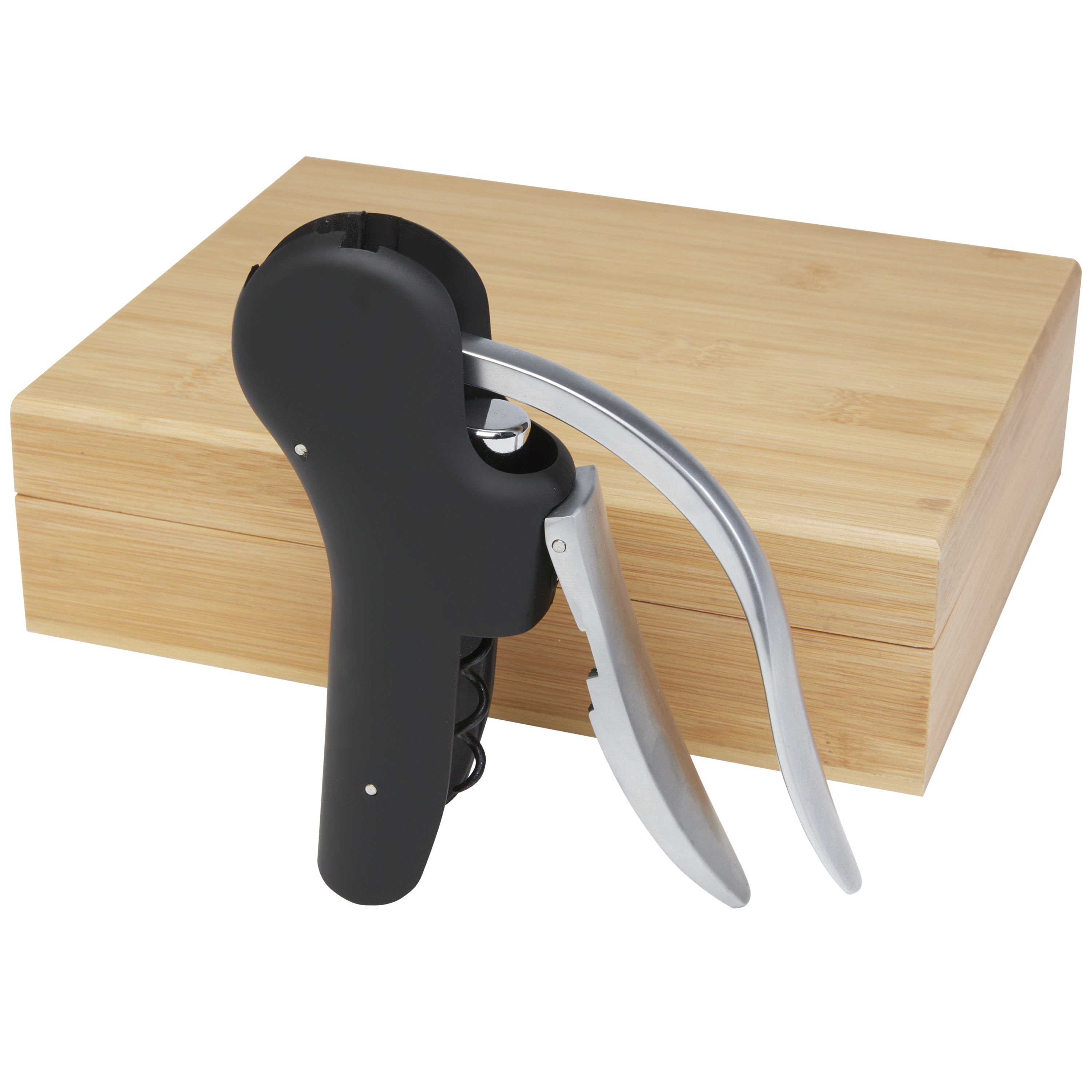 Corkscrew made of stainless steel/plastic in bamboo box