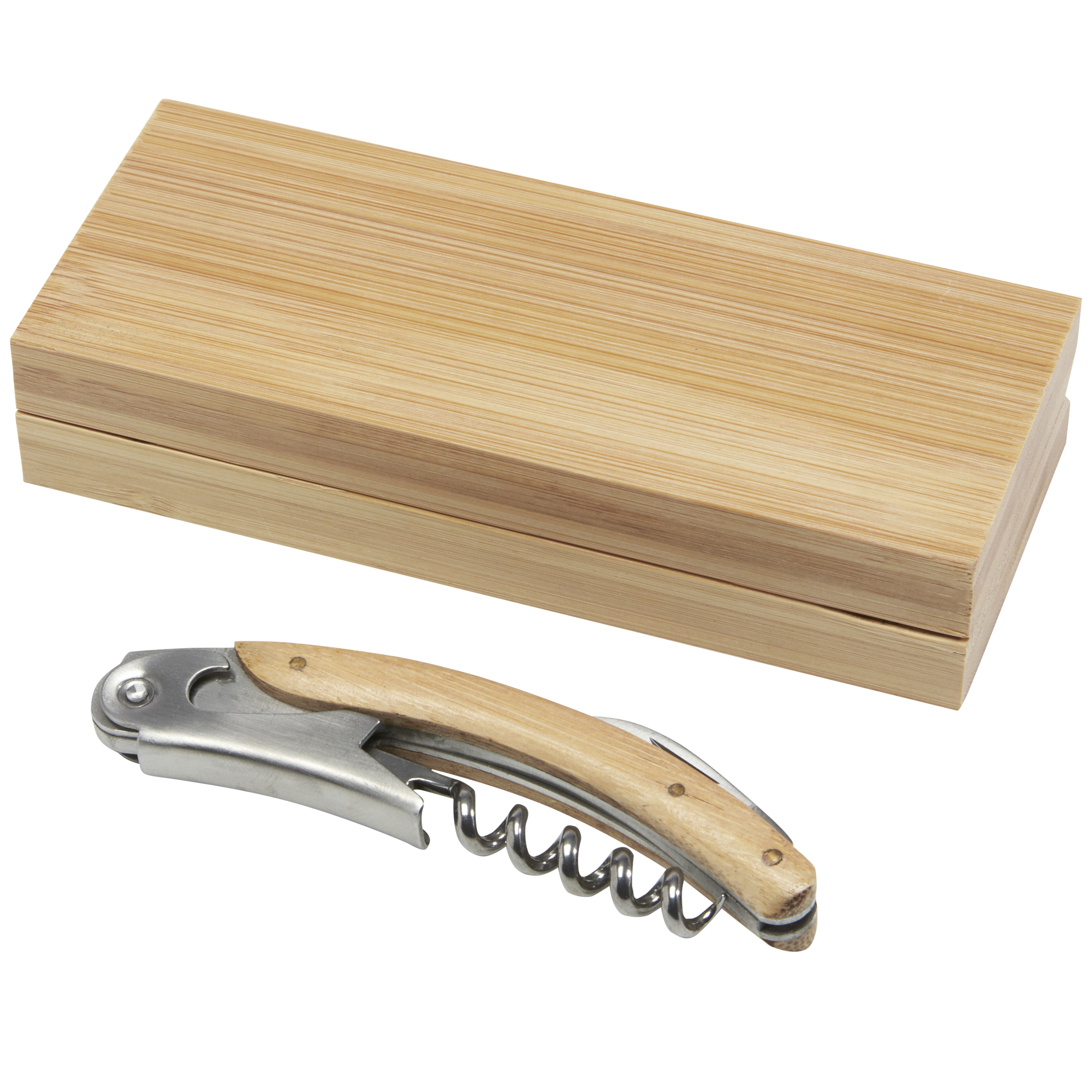 Stainless steel/bamboo corkscrew in bamboo gift box