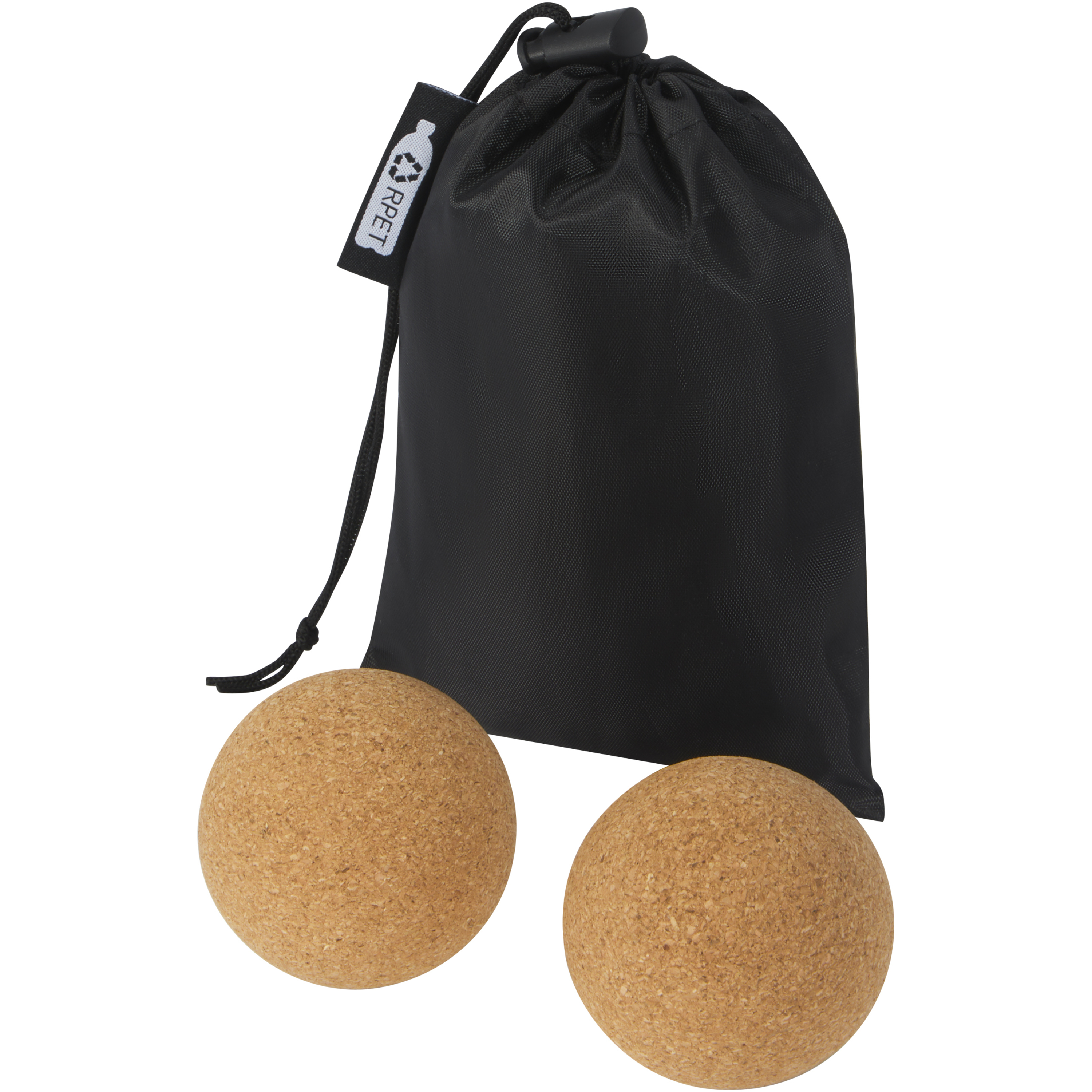 2er Set Yogabälle aus Kork Ø 6,5 cm im Recyclingpolyester-Beutel