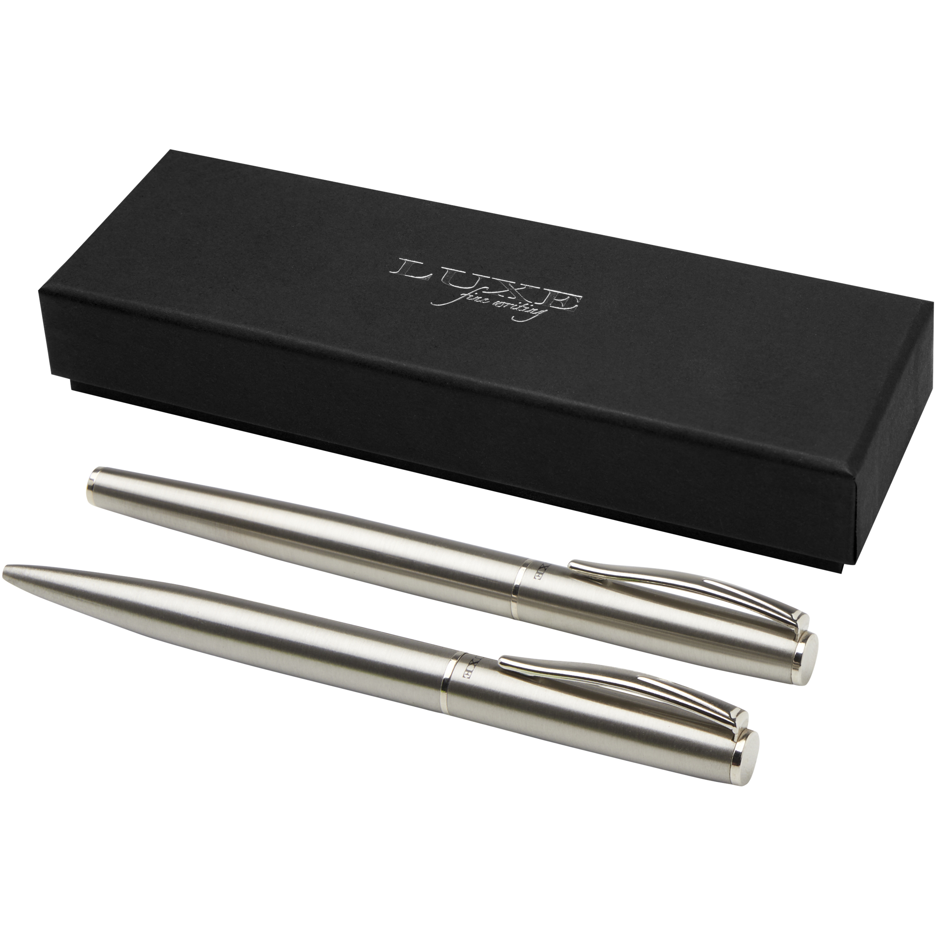 Set d'écriture avec roller et stylo à bille en acier inoxydable recyclé