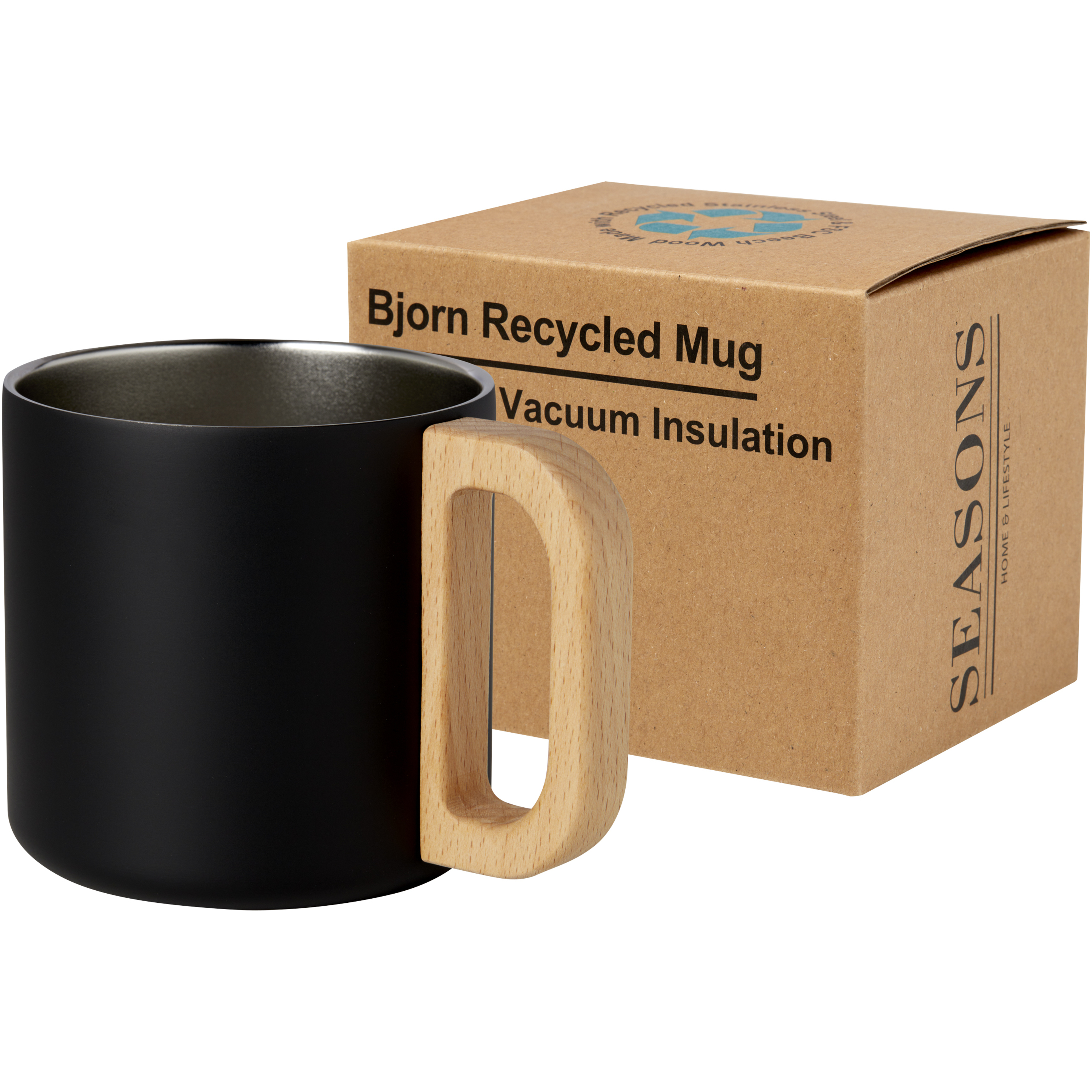 Insulated cup made of recycled stainless steel 360 ml with beech wood handle