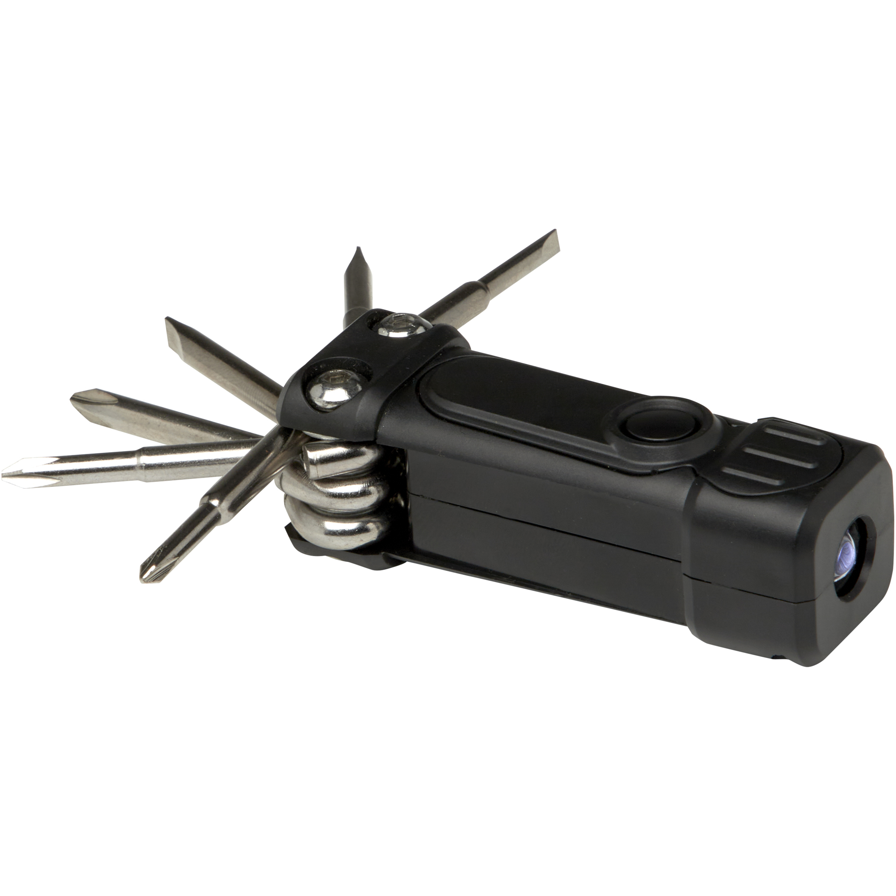 8-in-1 screwdriver set made from recycled plastic with flashlight