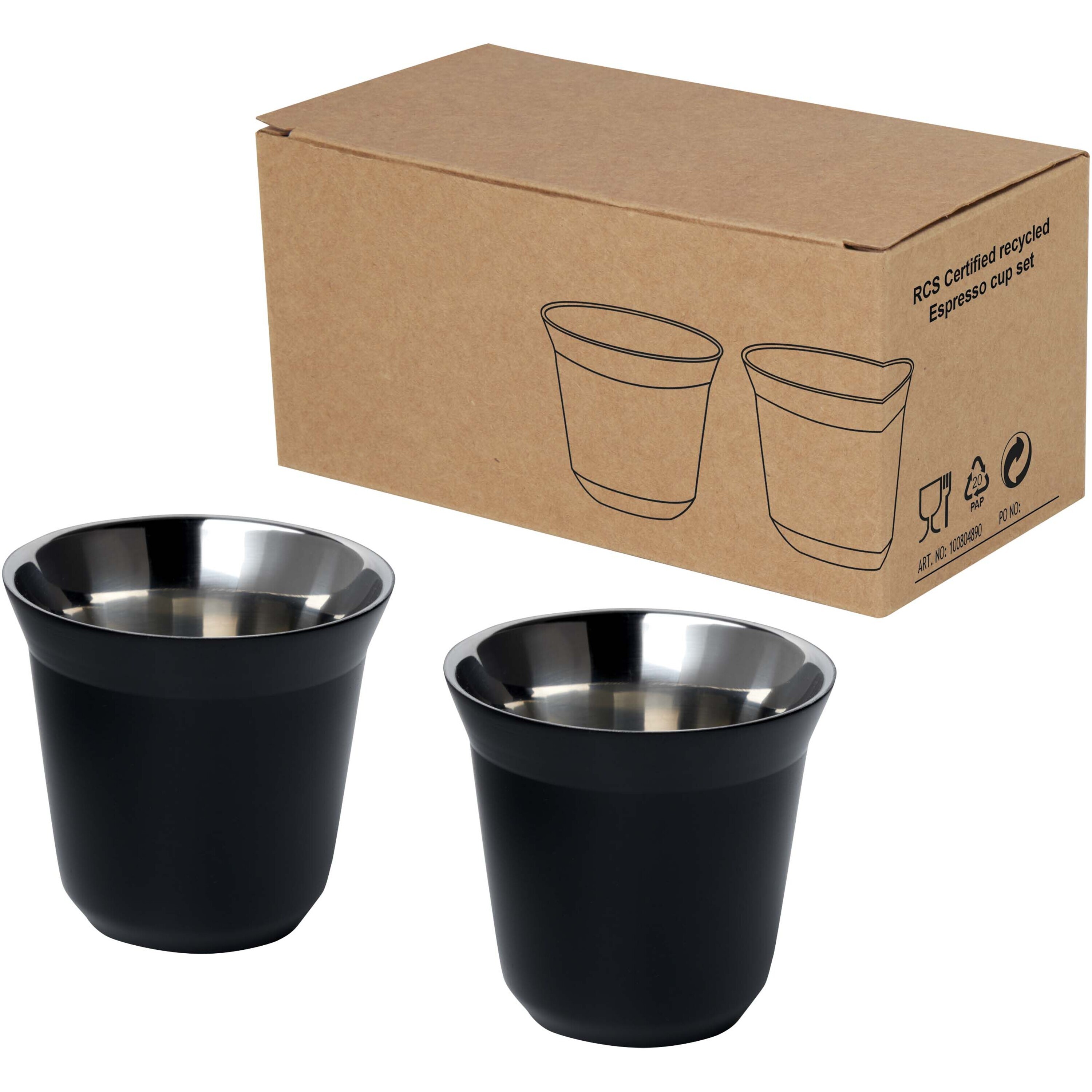 2er Espressotassen-Set aus recyceltem Edelstahl 2 x 80 ml