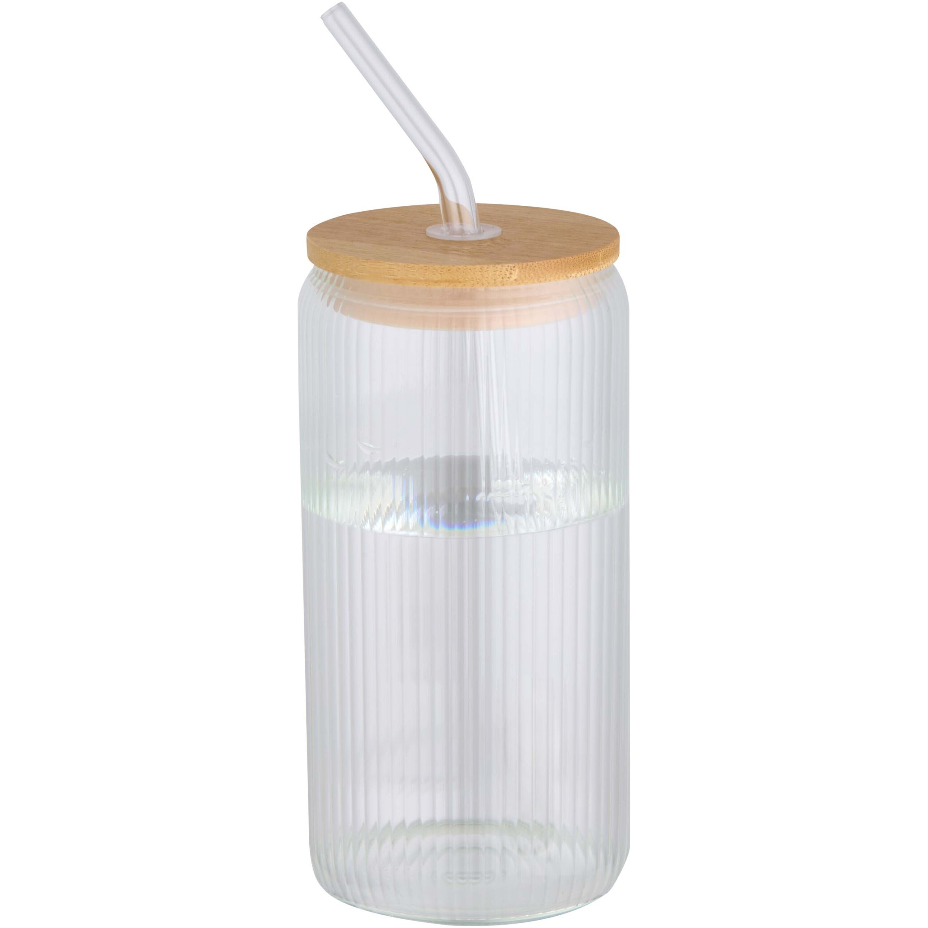 Verre à boire en verre borosilicaté 500 ml avec couvercle en bambou FSC et paille