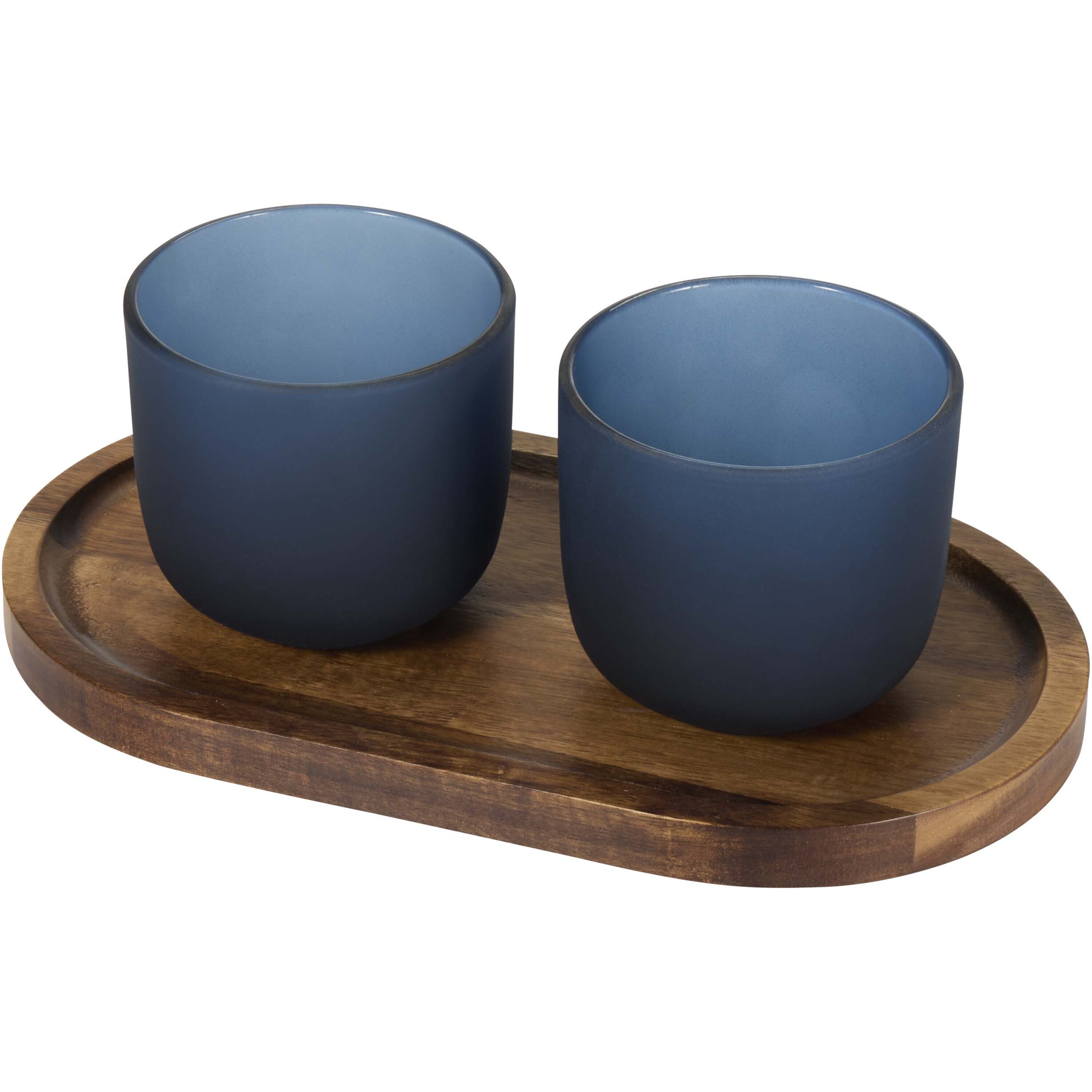 Set of 2 glasses with serving tray made of acacia wood, 200 ml each