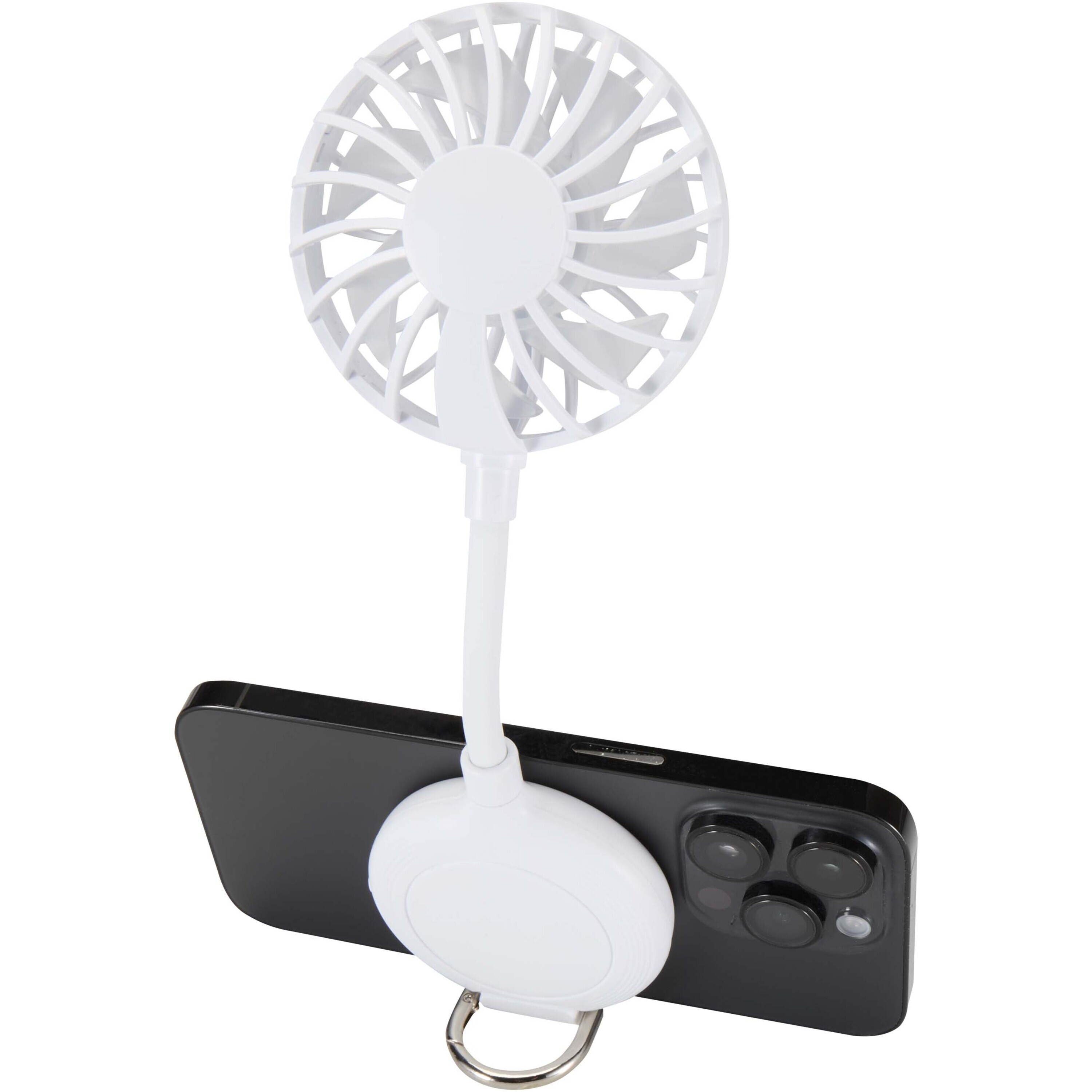 Wireless magnetic fan made from recycled plastic with a cell phone holder