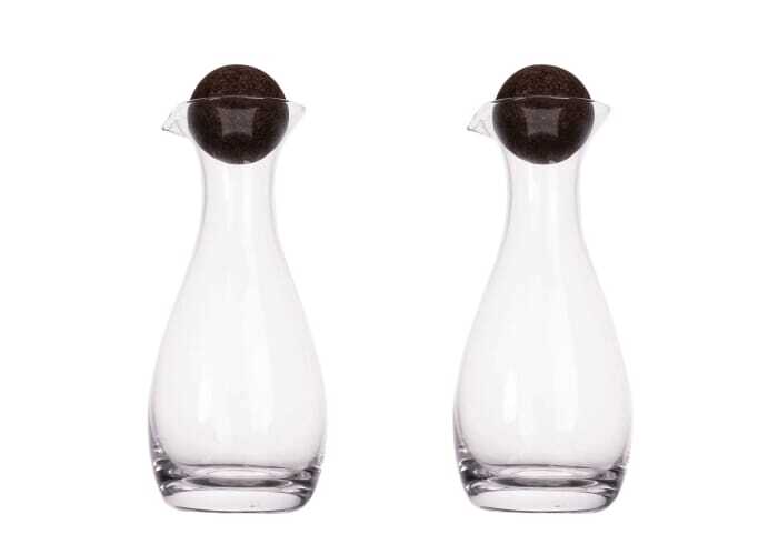 Carafes à huile et à vinaigre, set de 2 en verre de 0,3 l avec couvercle en liège
