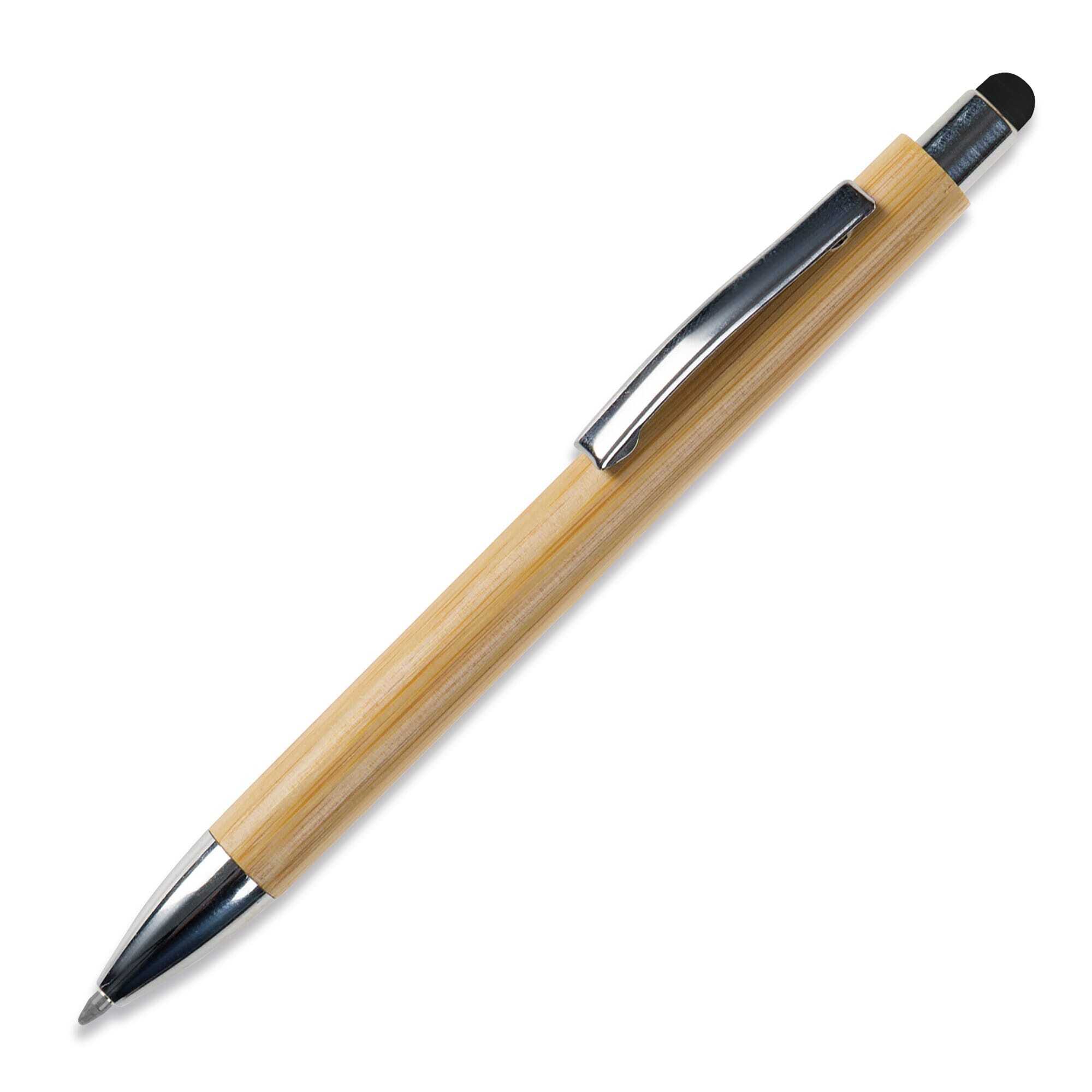 Kugelschreiber/Touchpen aus Bambus und Metall Mine blauschreibend