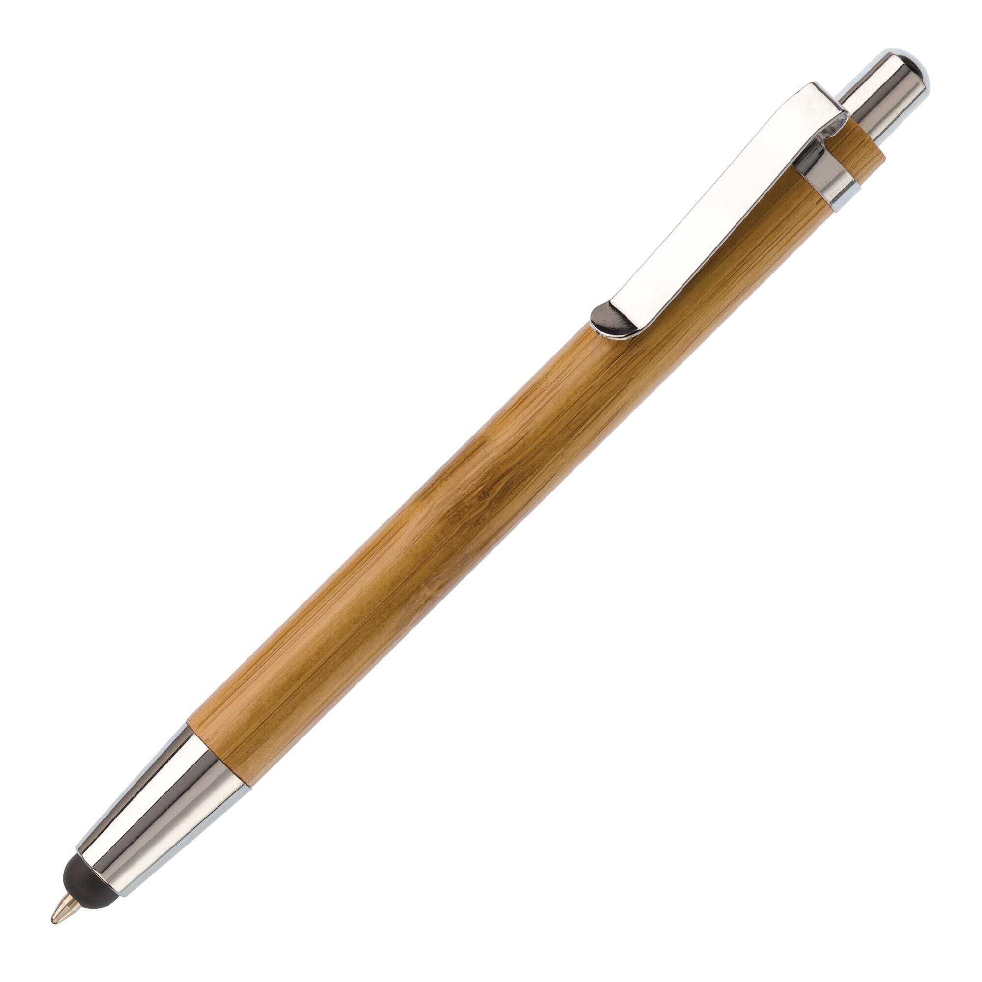 Kugelschreiber/Touchpen aus Bambus und Metall Mine schwarzschreibend
