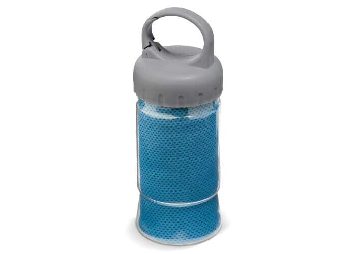 Mikrofaser Sporttuch 30 x 90 cm Druck auf praktischer Flasche