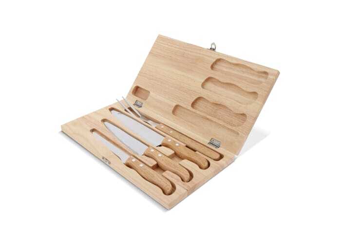 Set de couteaux 4 pièces en bois avec fourchette à découper en boîte cadeau