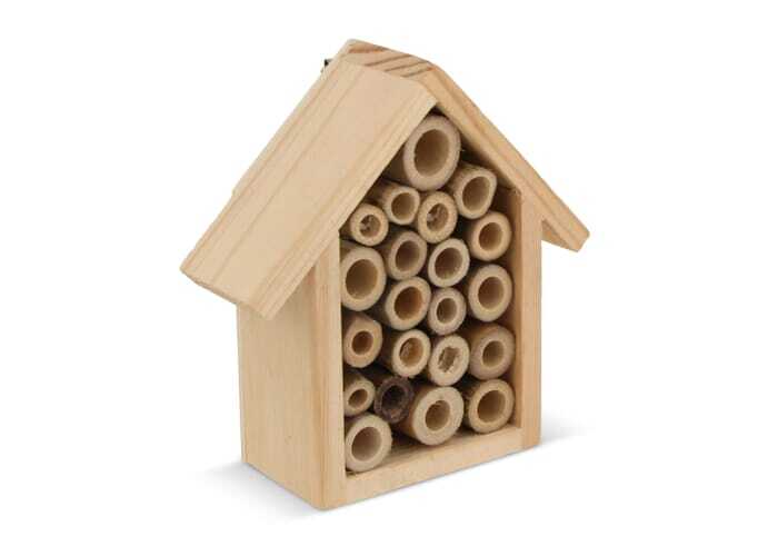 Mini-Insektenhotel aus Holz mit Bambusrohr und Nistholz