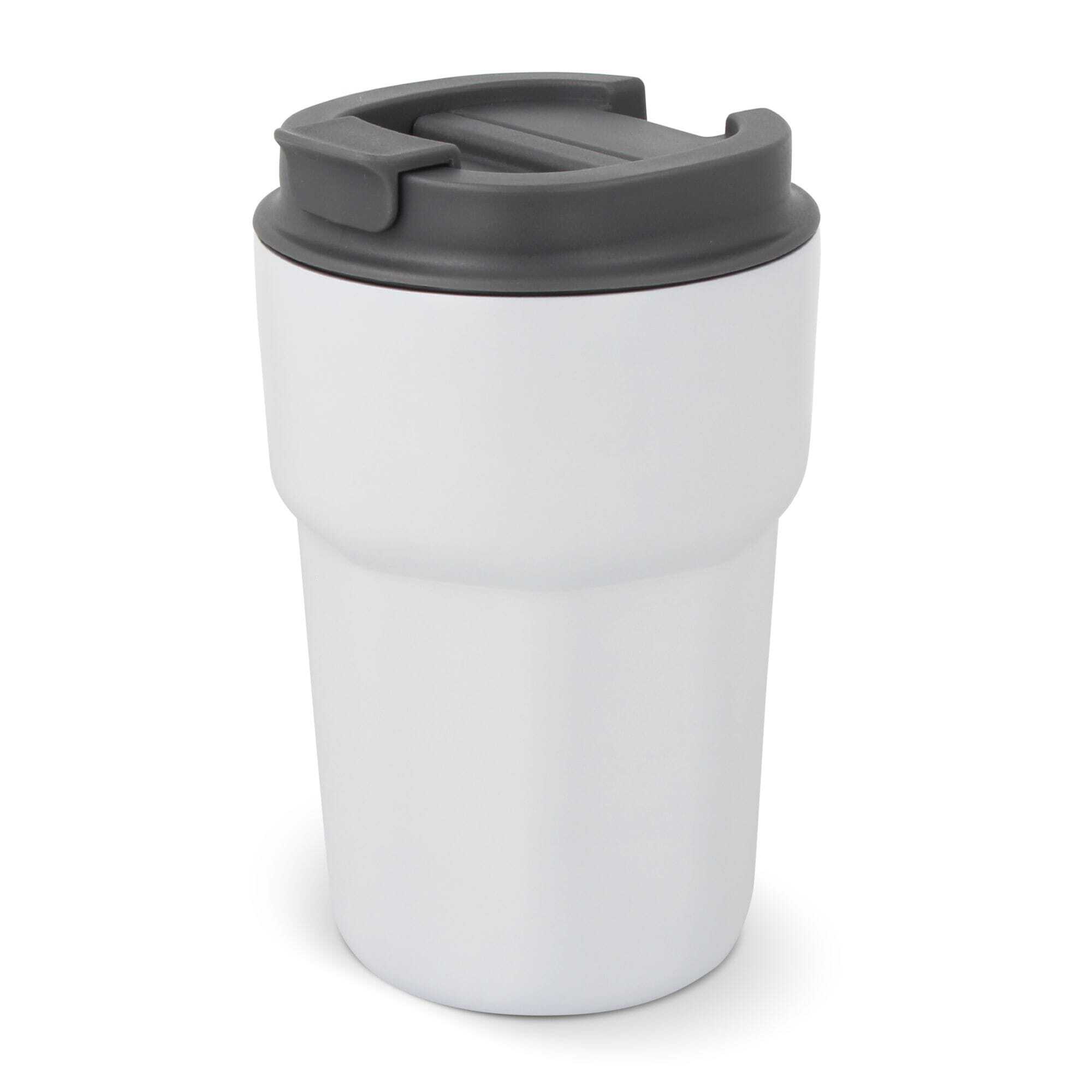 Isolierbecher aus Keramik und Edelstahl 350 ml mit Silikondeckel