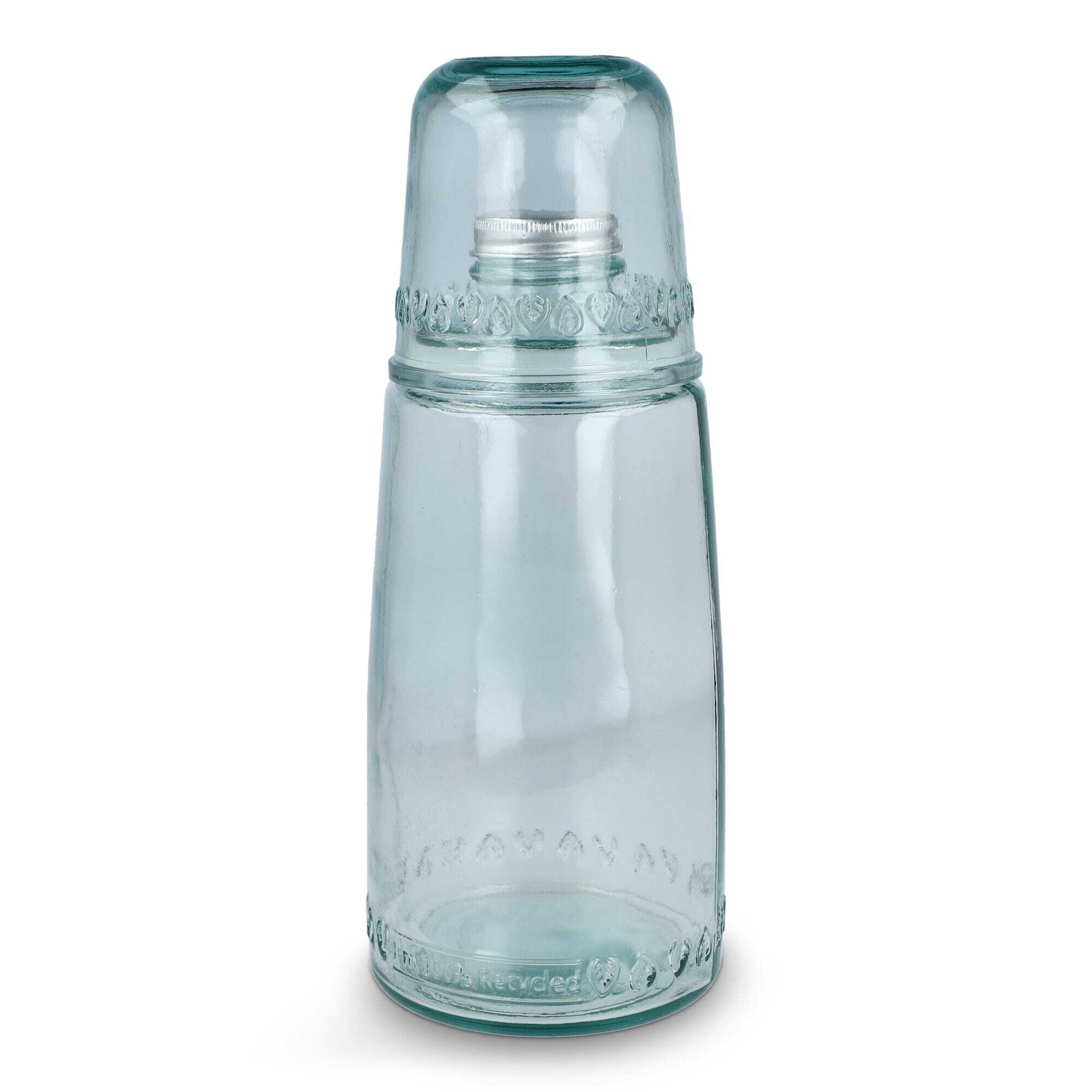 Set of 2 glass bottles 1 l & drinking glass made from recycled glass Made in EU